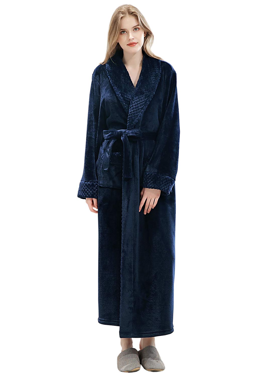 Artfasion Women's Long Fleece Robe - Soft Warm Winter Bathrobe with Pockets, Cozy Floor Length Flannel House Coat for Relaxing at Home, Spa Days & Cold Weather Comfort