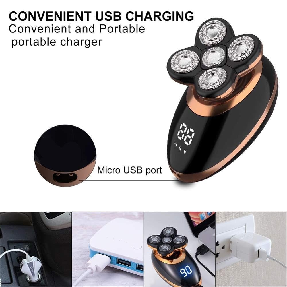 Best Electric Head Shaver for Bald Men - Rechargeable 5-Blade Rotary Beard Trimmer & Waterproof Shaving Machine for Smooth Shave | Perfect for Travel, Gym & Daily Grooming
