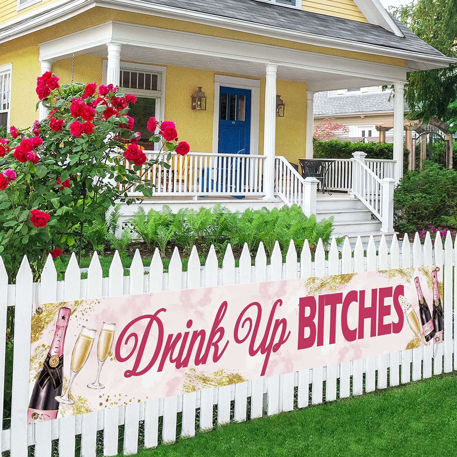 Drink Up Bitch Large Banner - Funny Bachelorette Party Decor, Hen Party Sign, Bride-to-Be Lawn & Porch Sign - 8.9 x 1.6 Feet Indoor/Outdoor Backdrop for Engagement Parties & Wedding Celebrations