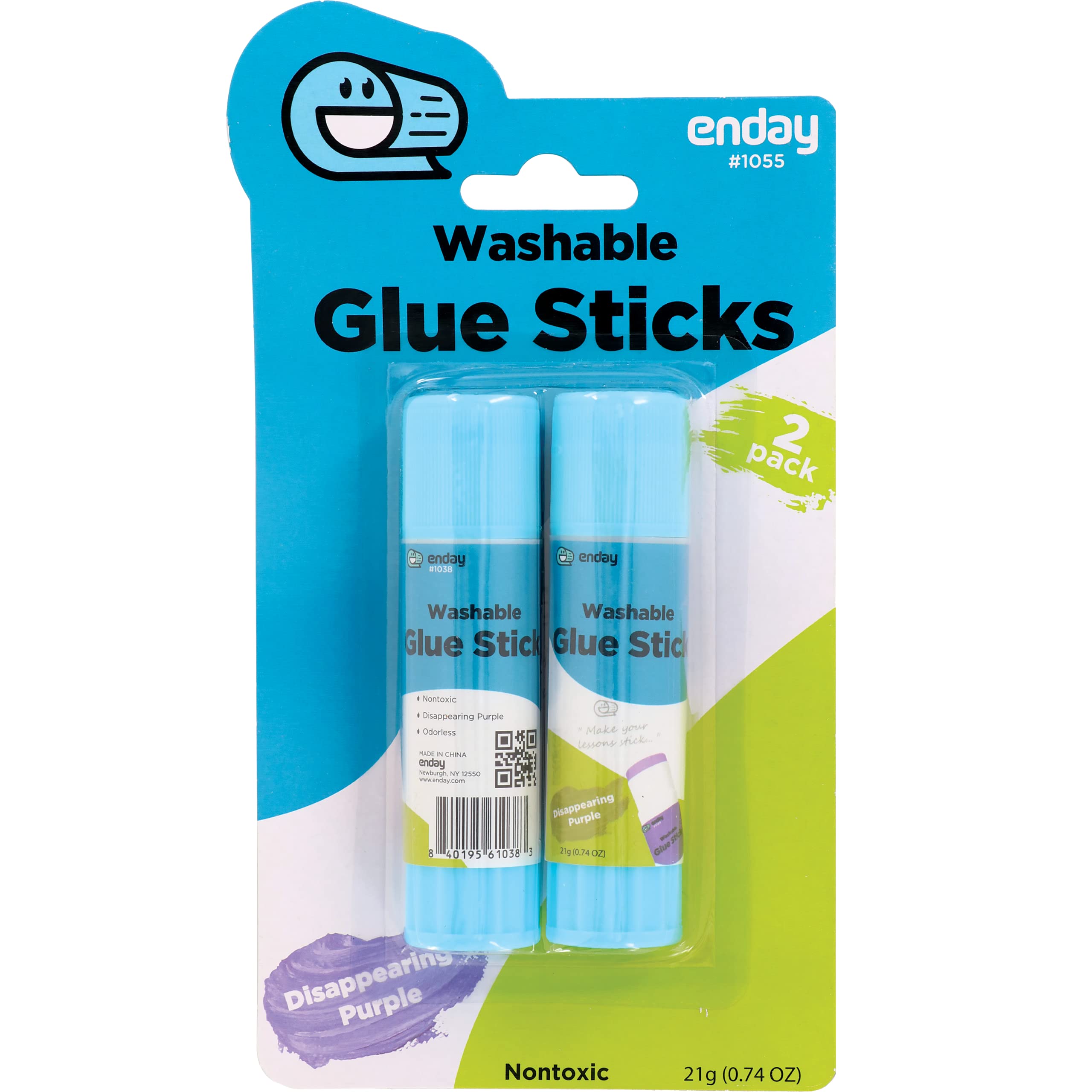 Washable Disappearing Purple Glue Sticks for Kids - Non-Toxic School Supplies, 7oz (2 Pack) - Perfect for Arts & Crafts, Classroom Projects, Homework & Office Use - by Enday