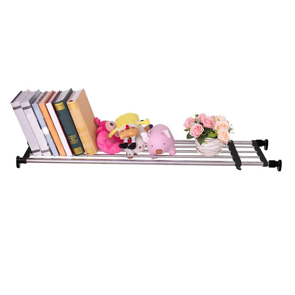 Expandable Closet Tension Shelf Rod - Adjustable Metal Storage Rack (46.85-75 inches) | Cabinet Organizer for Wardrobe, Kitchen & Bathroom | Space Saving DIY Shelf Divider | Black | Perfect for Small Spaces & Closet Organization