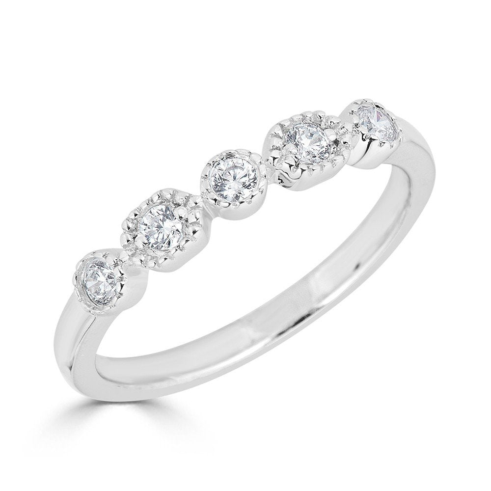 14KT Gold 1/5 CTW Diamond Hexagon & Round Milgrain Wedding Band - Elegant Stackable Ring for Anniversary, Engagement or Everyday Wear