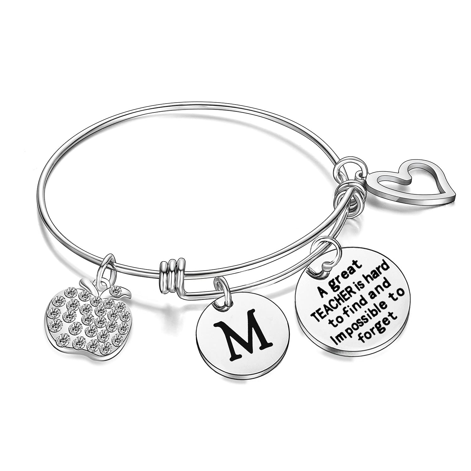 Personalized Teacher Appreciation Bracelet - Custom Initial Bangle for Educators, Thank You Gift for Teachers, Birthday & Christmas Present - Perfect for Classroom Celebrations, End of Year Gifts & Teacher Recognition Events