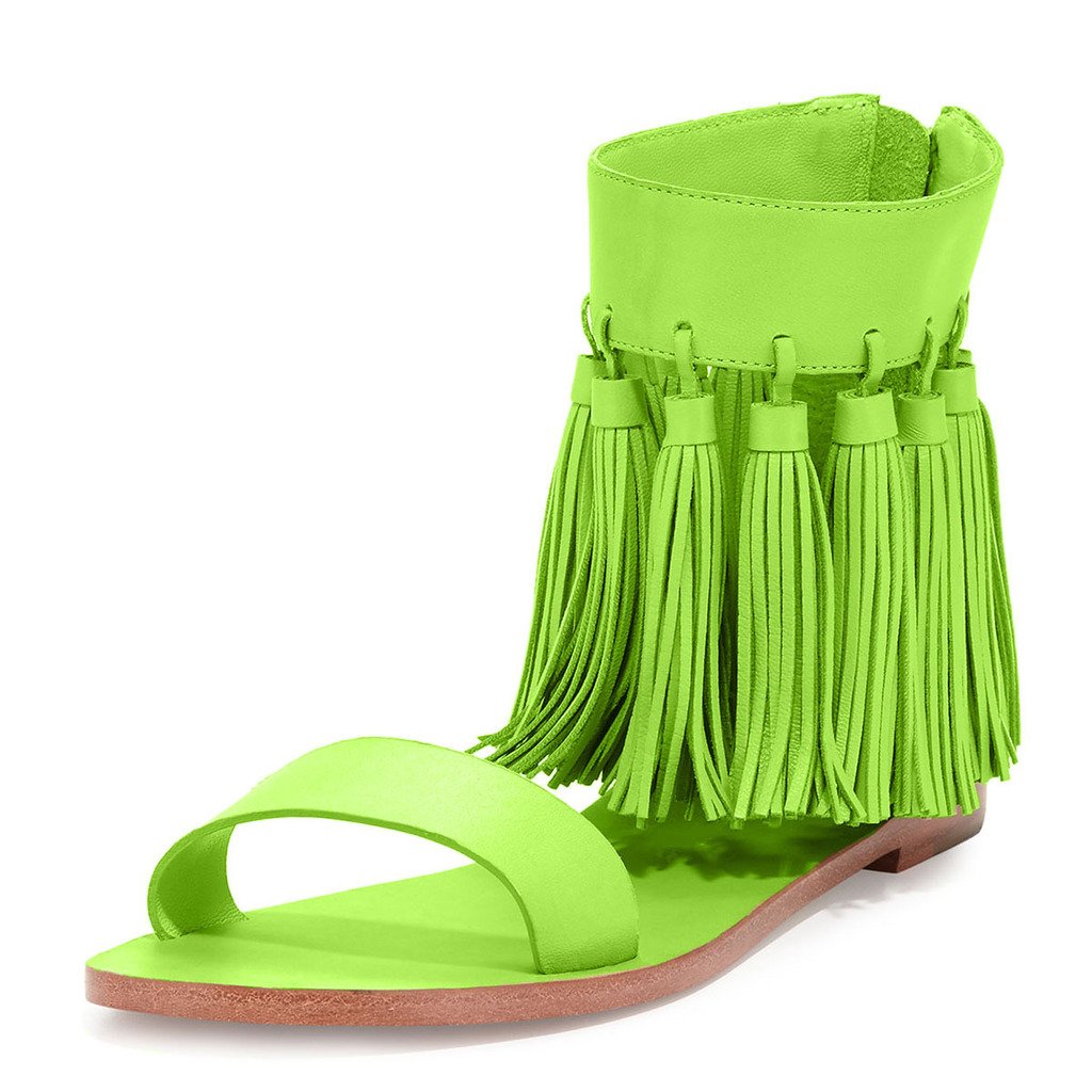YDN Women's Fashion Fringe Tassel Open Toe Sandals with Low Heel & Back Zipper - Comfortable Summer Casual Shoes for Beach, Party & Daily Wear