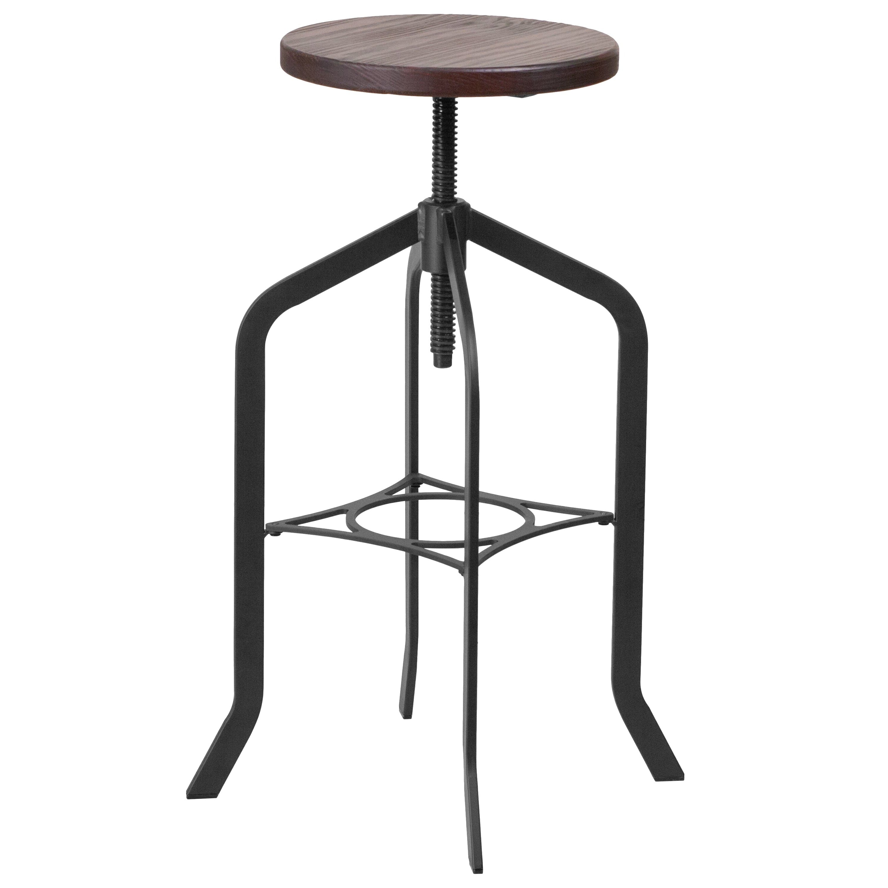 Adjustable Wood Seat FLASH 30 Bar Stool - Kitchen Island, Breakfast Nook & Home Bar Counter Height Stool for Dining & Decor