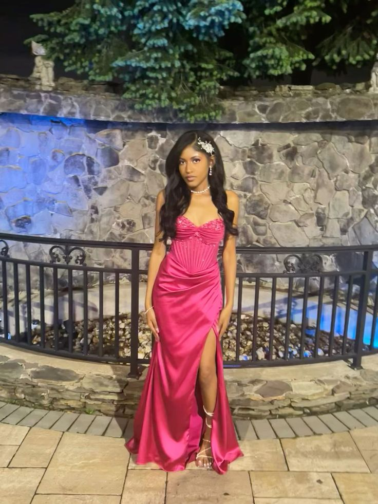 Elegant Hot Pink Mermaid Slit Long Prom Dress for Women - Perfect for Evening Parties, Homecoming, and Formal Events - J5173