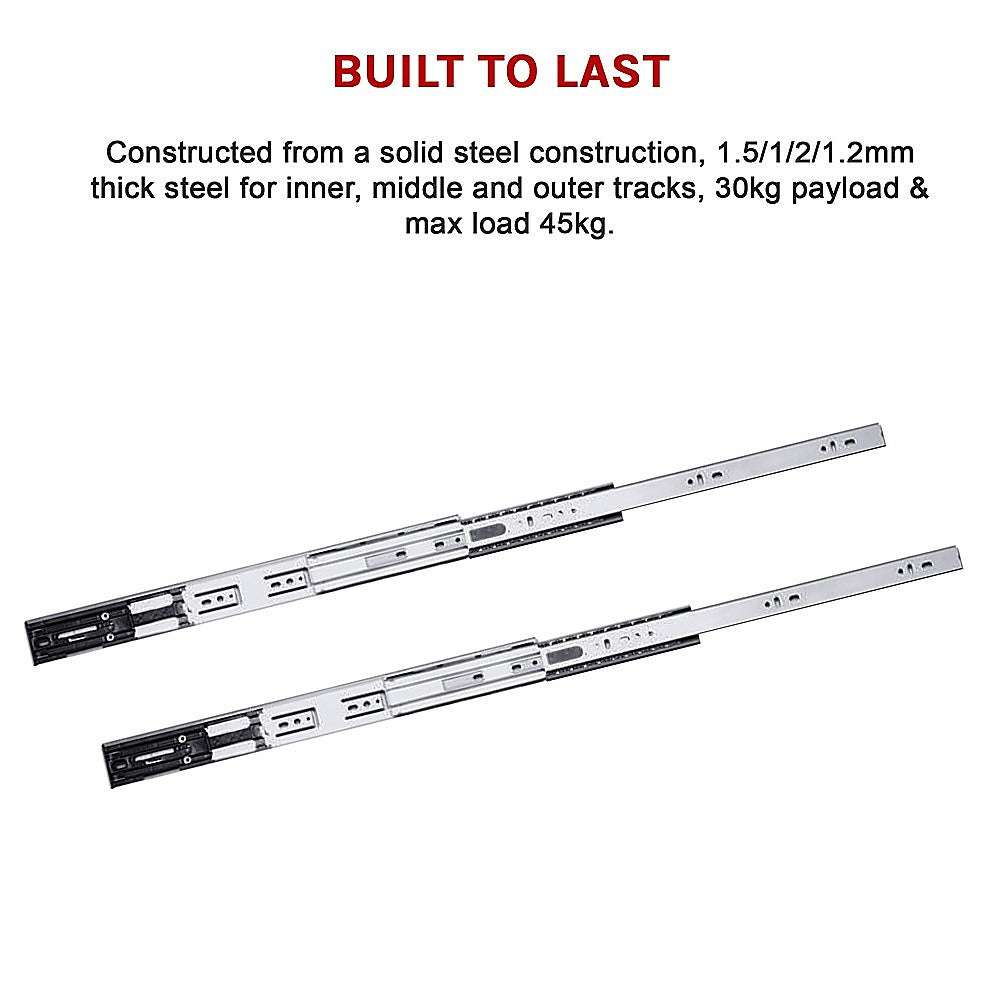 10 Pairs 500mm Soft Close Full Extension Ball Bearing Drawer Slides - Smooth Gliding for Kitchen Cabinets, Wardrobes & Office Furniture