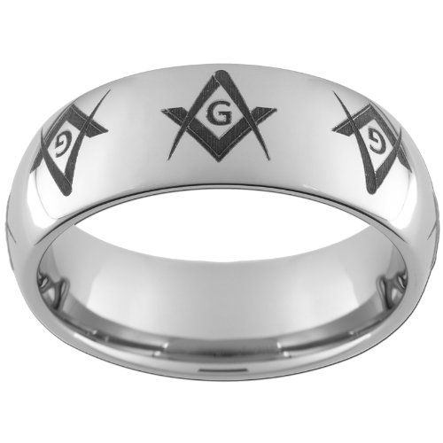 8mm Tungsten Carbide Custom Masonic Ring - Master Mason Compass & Square Design (Sizes 5-15) | Durable Wedding Band for Men | Perfect for Freemason Ceremonies & Everyday Wear