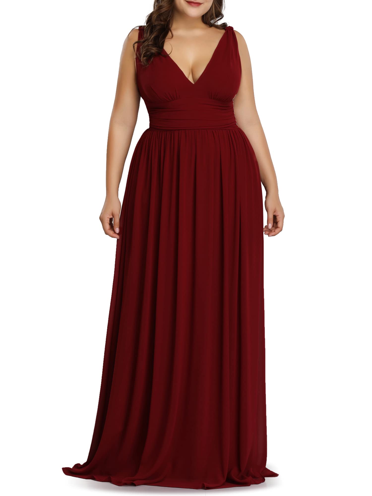 Ever-Pretty Women's Plus Size V-Neck Sleeveless Pleated Chiffon Maxi Dress - Formal Evening Gown & Bridesmaid Dress (Style 09016-DA) | Perfect for Weddings, Proms, Cocktail Parties & Special Occasions
