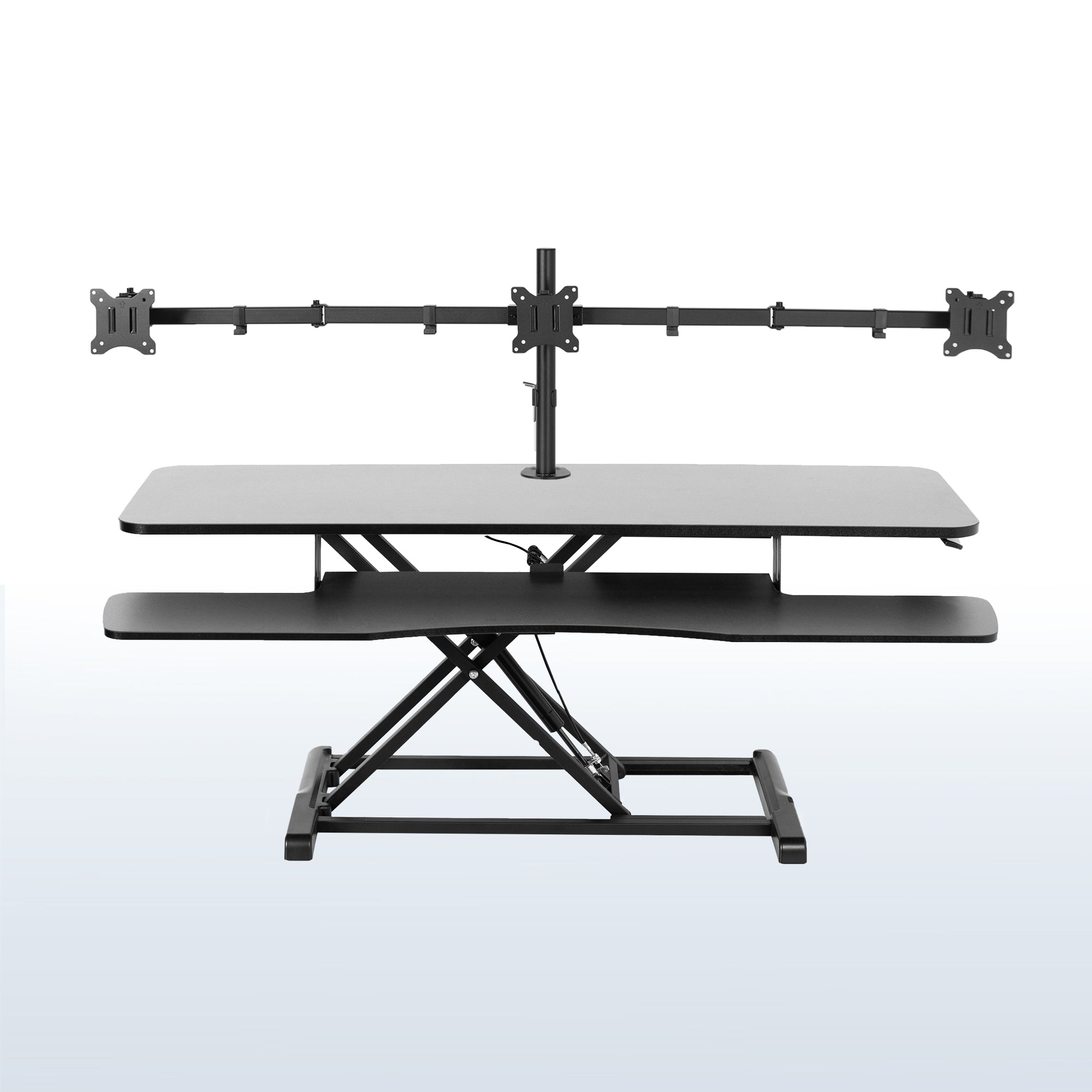 Extra Large Black Desk Riser with Triple Monitor Mount - Adjustable Standing Desk Converter for Home & Office Workspace - Perfect for Ergonomic Computer Setup, Gaming Station, and Productivity Work