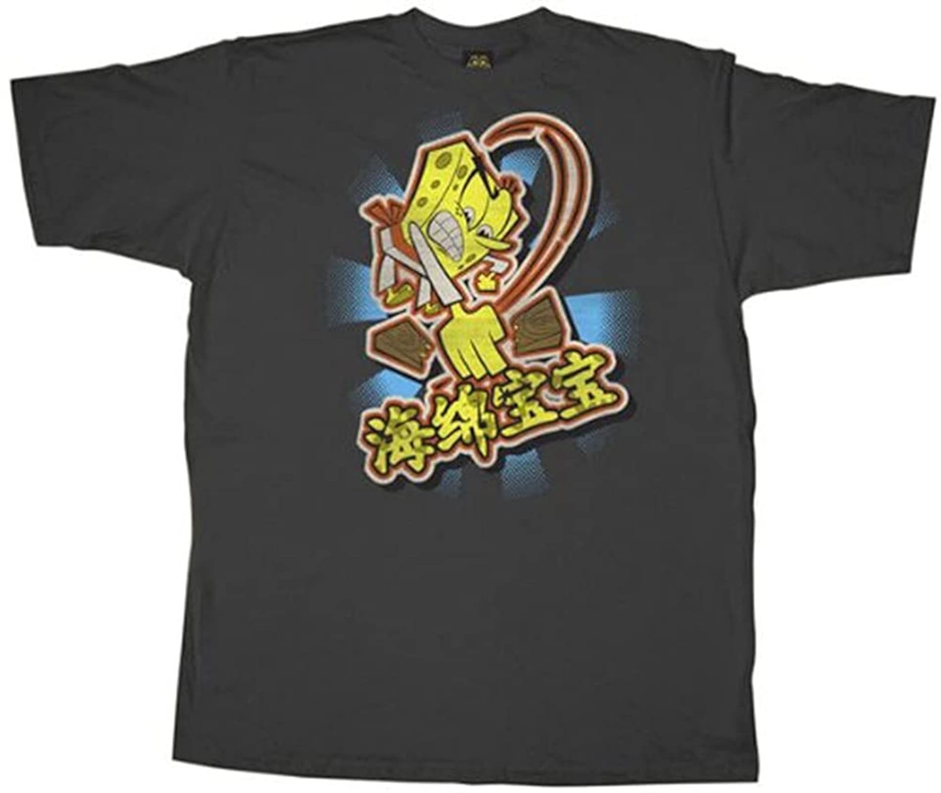 Spongebob SquarePants Japanese Kanji Print Charcoal Grey Cotton T-Shirt for Men & Women - Casual Wear, Anime Fans, Gift Idea