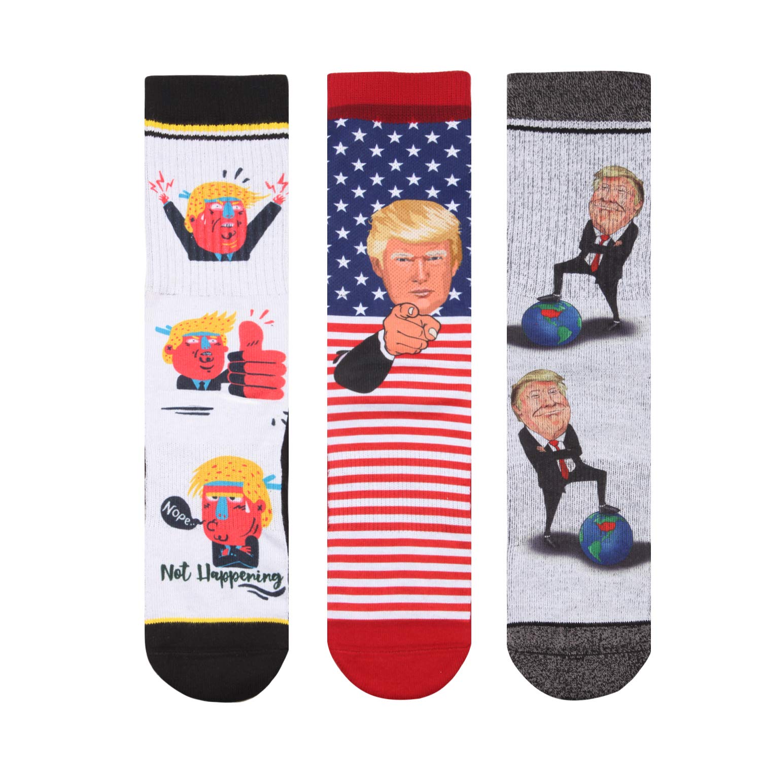 Funny President Novelty Socks for Men - Comfortable Cotton Crew Socks with Unique Patterns - Perfect for Casual Wear, Gifts & Political Events