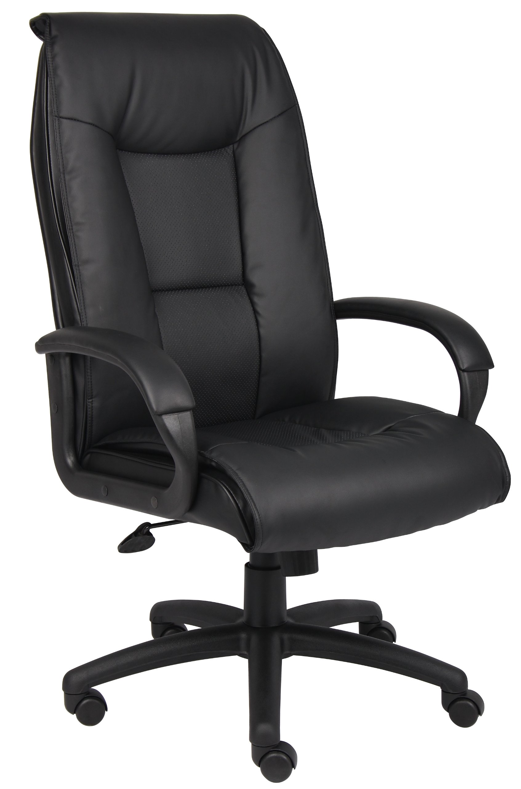 Premium Black Executive LeatherPlus Office Chair with Padded Arms - Ergonomic High Back Desk Chair for Home & Business Workspaces, Conference Rooms, and Professional Offices