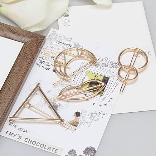 Belicia 12-Piece Gold Geometric Hair Clips Set - Minimalist Hollow Alloy Hairpins for Women & Girls (Circle, Triangle, Moon Shapes) - Perfect for Everyday Wear, Parties & Special Occasions