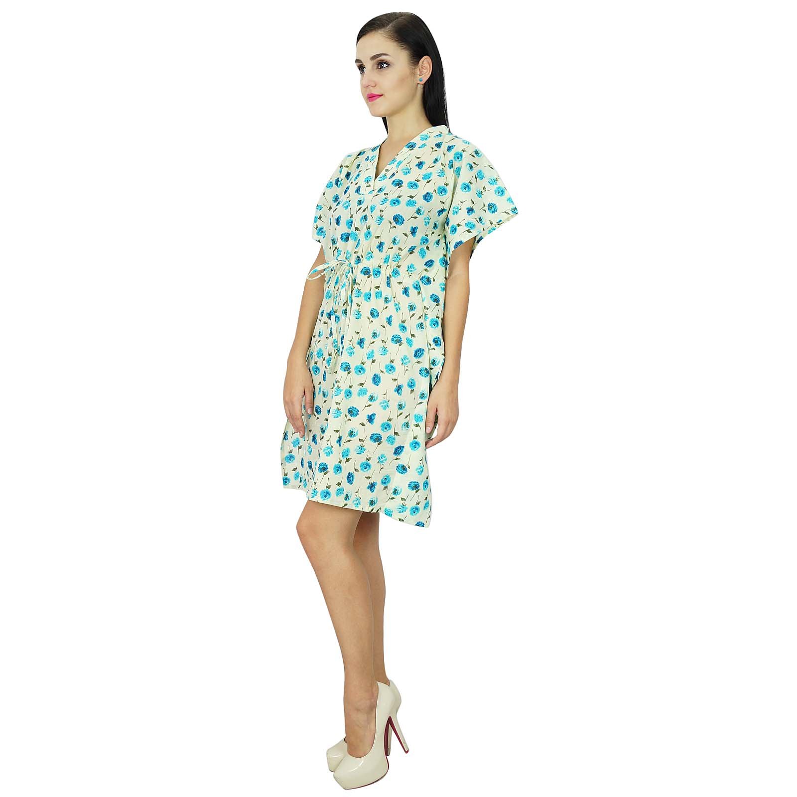 Bimba Women's Printed Mini Beach Kaftan Dress - Flowy Short Tunic Cover Up for Pool, Vacation & Summer Outfits | Lightweight Beachwear for Swimsuits, Resort Wear & Tropical Getaways