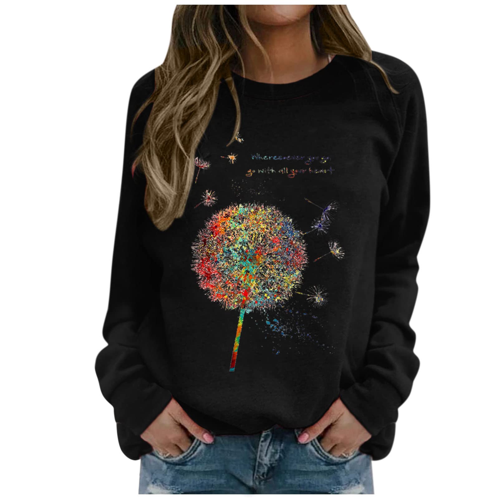 Women's Casual Loose Fit Crew Neck Long Sleeve Sweatshirt - Cute Pullover Top for Ladies | Perfect for Everyday Wear, Lounge & Street Style Fashion