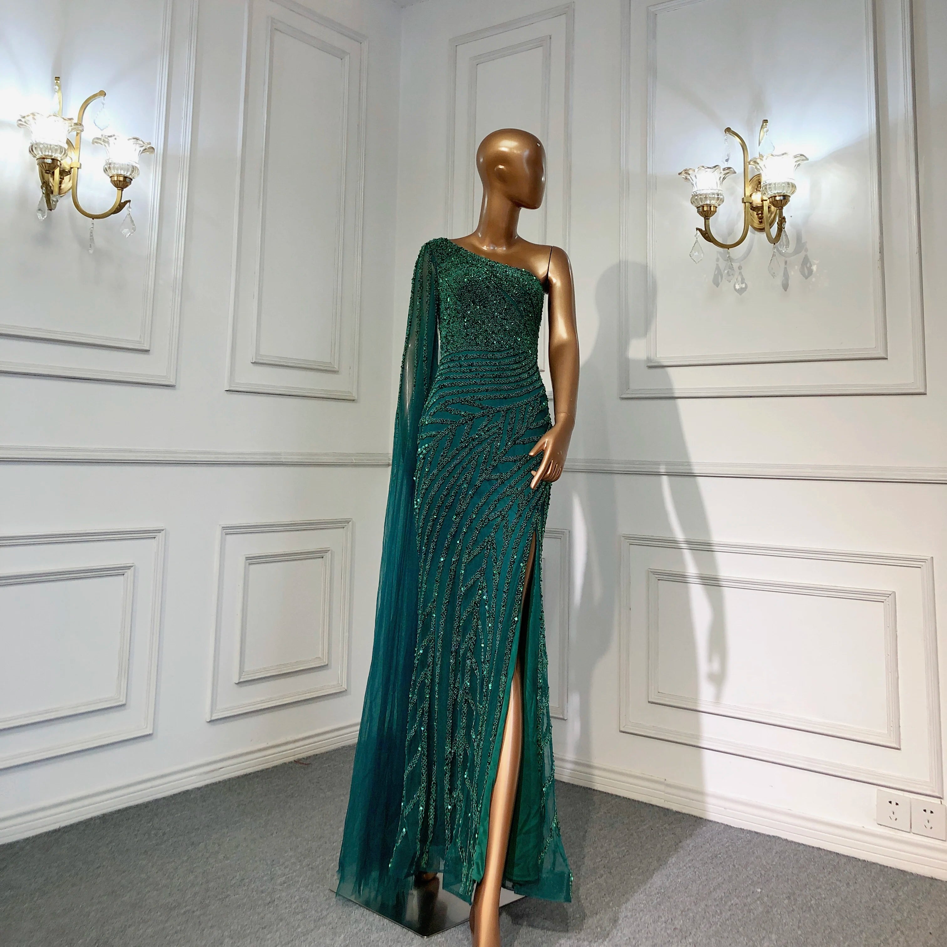 Elegant One Shoulder Mermaid Evening Dress with High Split & Beaded Details - Serene Hill Lilac Luxury Gown for Women 2025 | Perfect for Prom, Party & Formal Events - LA71493