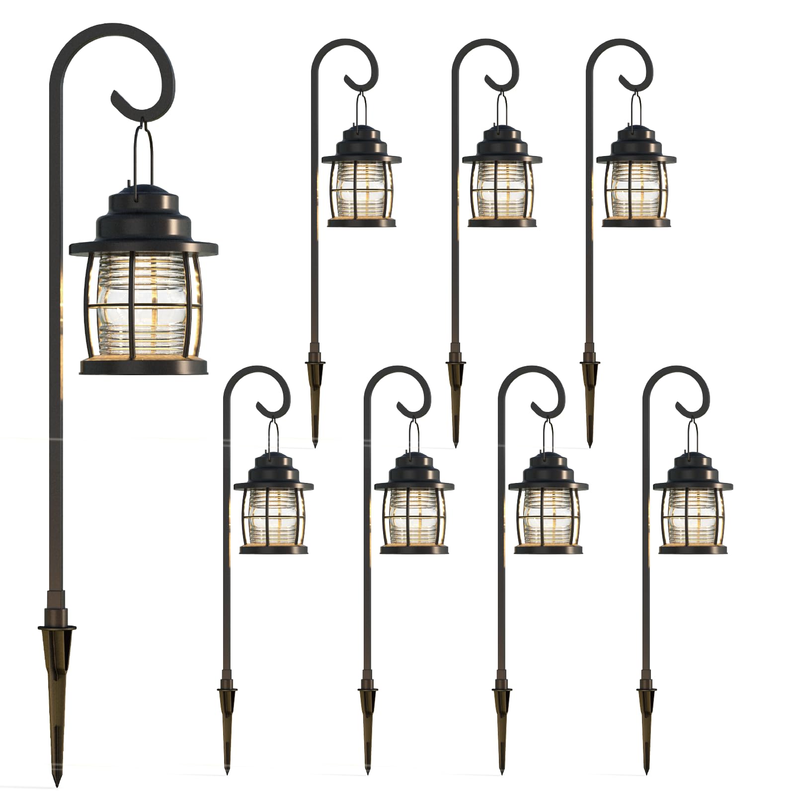 GOODSMANN 8PK 12V Low Voltage Outdoor Landscape Lighting Kit - 1.1W LED Pathway Lights (32 Lumen, 2900K Warm White) with Metal Shepherd Hooks & Wired Connectors for Garden, Walkway, and Sidewalk Illumination