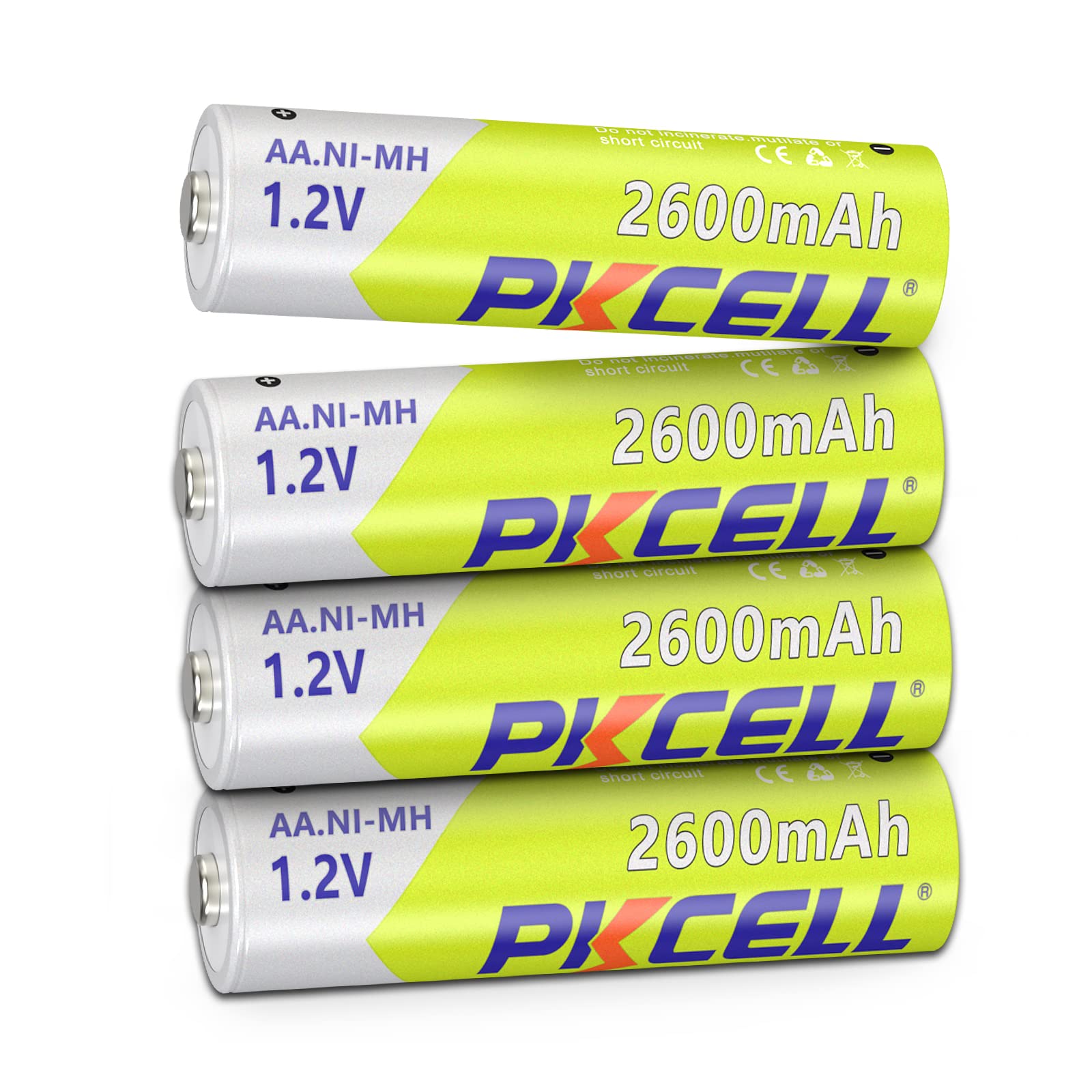 4-Pack AA Rechargeable Batteries 2600mAh Ni-MH High Capacity - Pre-Charged for Digital Cameras, Flashlights, Toys & Electronics | Long Lasting Power Supply