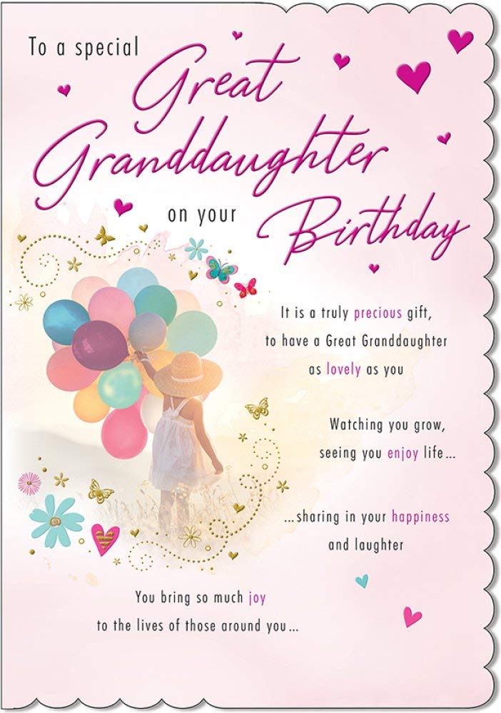 Piccadilly Greetings Traditional Birthday Card for Great Granddaughter - 9 x 6 Inch Blank Inside - Perfect for Granddaughter's Birthday, Family Celebrations & Special Occasions
