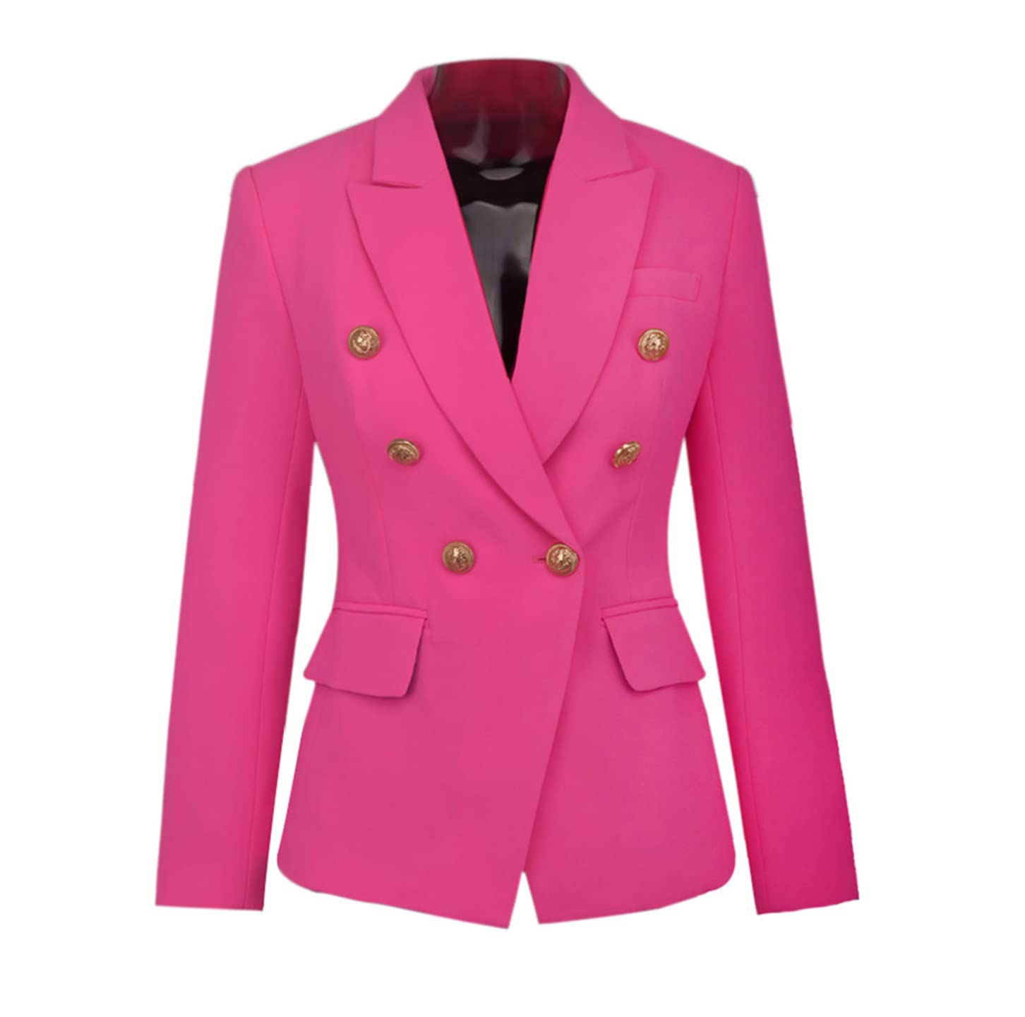 Stylish Women's Pink Skinny Blazer with Metal Buttons - Elegant Bright Color Fashion Jacket for Office, Party & Business Casual Wear