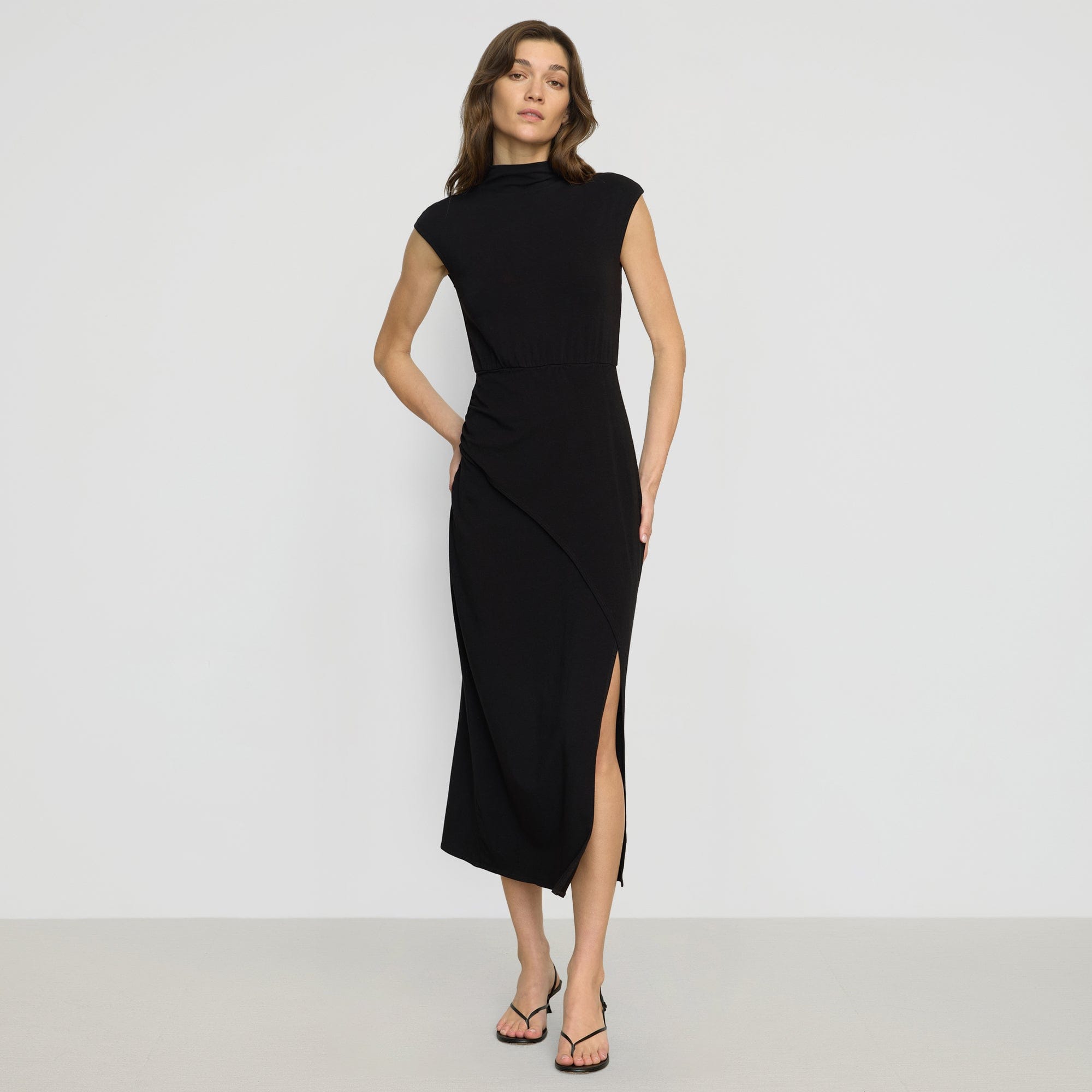 Yimei Women's Mock Neck Side Slit Long Sleeve Bodycon Dress for Party, Work & Evening Out - Elegant Office Wear & Night Out Outfit