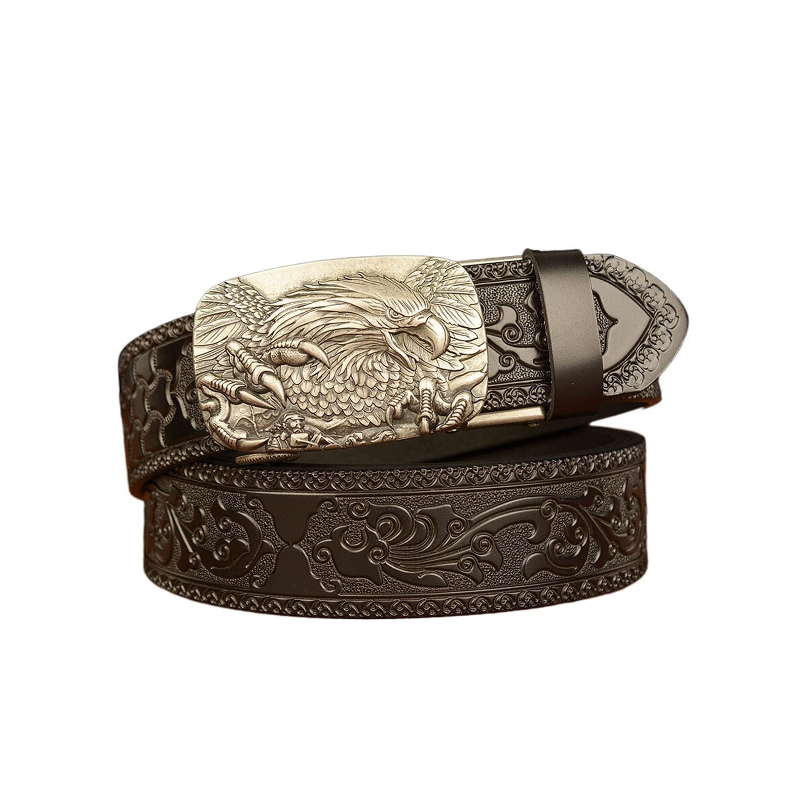 Men's & Women's Eagle Automatic Buckle Leather Belt - Western Style Carved Pattern Casual Belt for Jeans | Perfect for Everyday Wear, Office & Western Outfits