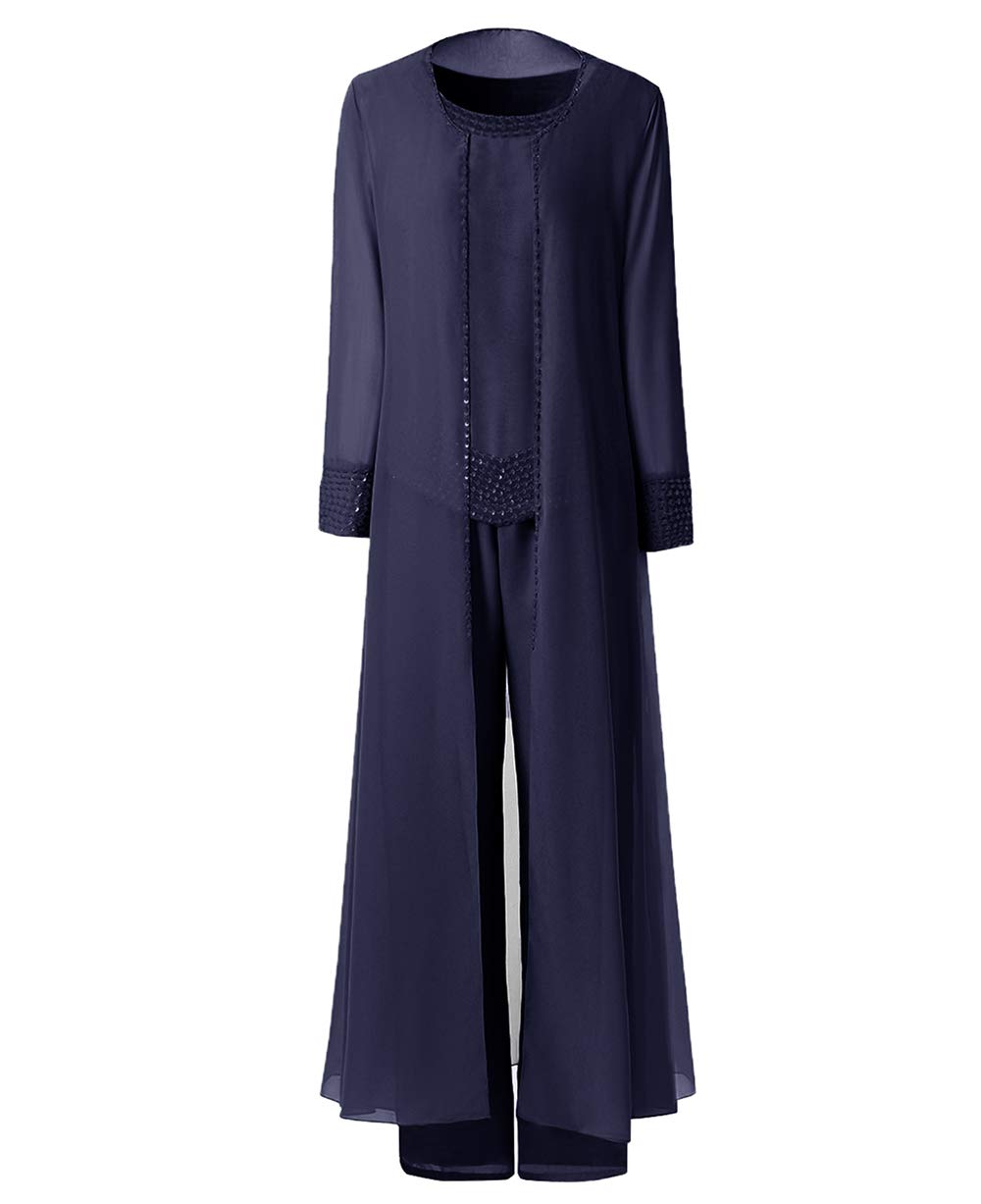 Elegant Beaded Chiffon 3-Piece Jumpsuit for Women - Mother of the Bride Pant Suit with Jacket | Formal Wedding Guest Outfit & Special Occasion Dress