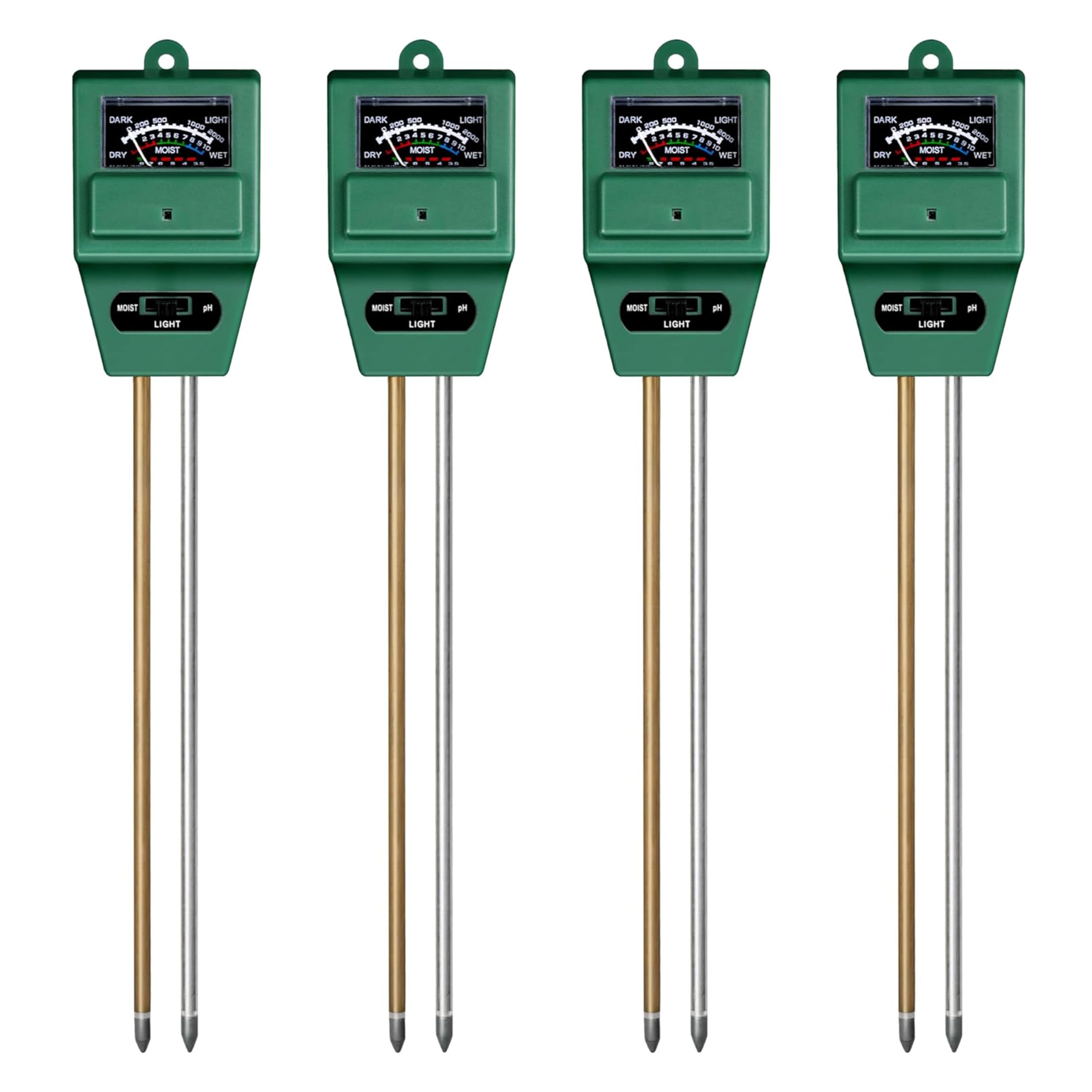 iPower 4-Pack 3-in-1 Soil Moisture/Light/pH Meter Tester Kit - Digital Plant Care Tool for Indoor Outdoor Gardening, Lawn, Farm, Houseplants - Green Square Design (Perfect for Home Gardeners & Professional Growers)