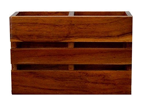 LyqArt Wooden Cutlery Holder - 2 Compartment Utensil Organizer for Spoons, Forks & Kitchen Tools | Durable Tableware Storage for Dining Table & Kitchen Counter | Perfect for Restaurants, Home Dining & Kitchen Organization (Brown)