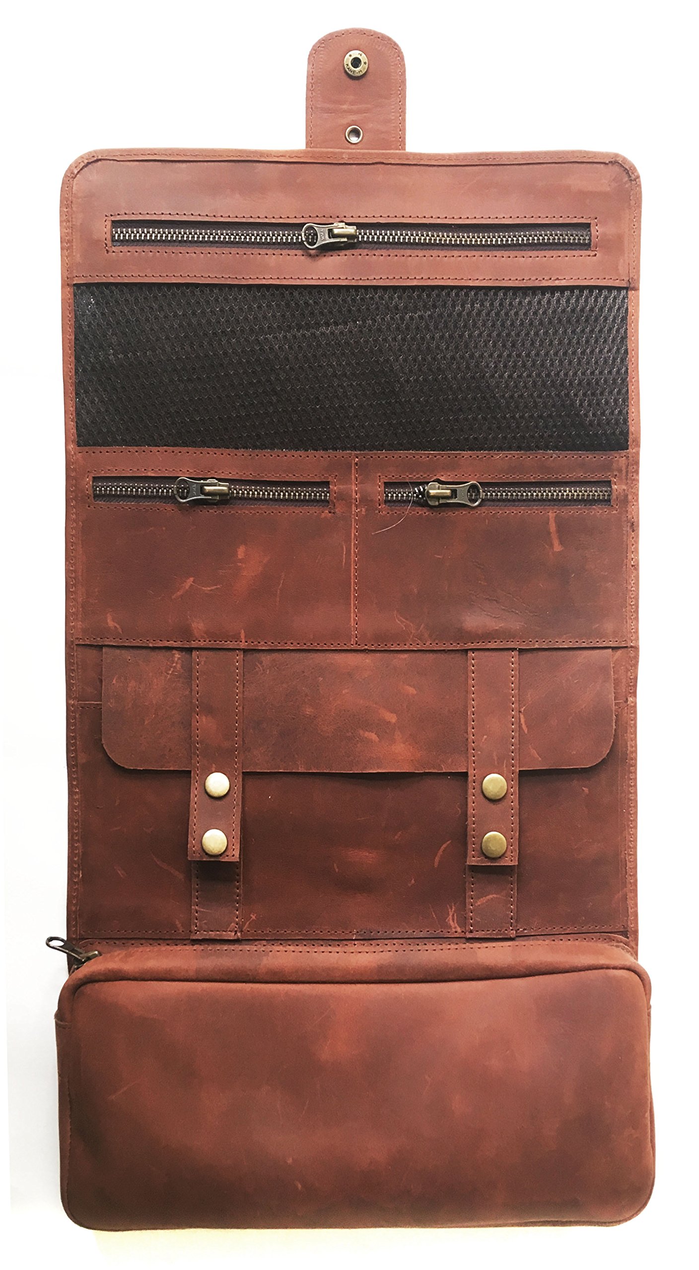 Premium Genuine Leather Hanging Toiletry Bag for Men & Women - Travel Shaving Kit, Makeup Organizer, Wash Bag - Perfect for Camping, Gym, Business Trips (Tan)