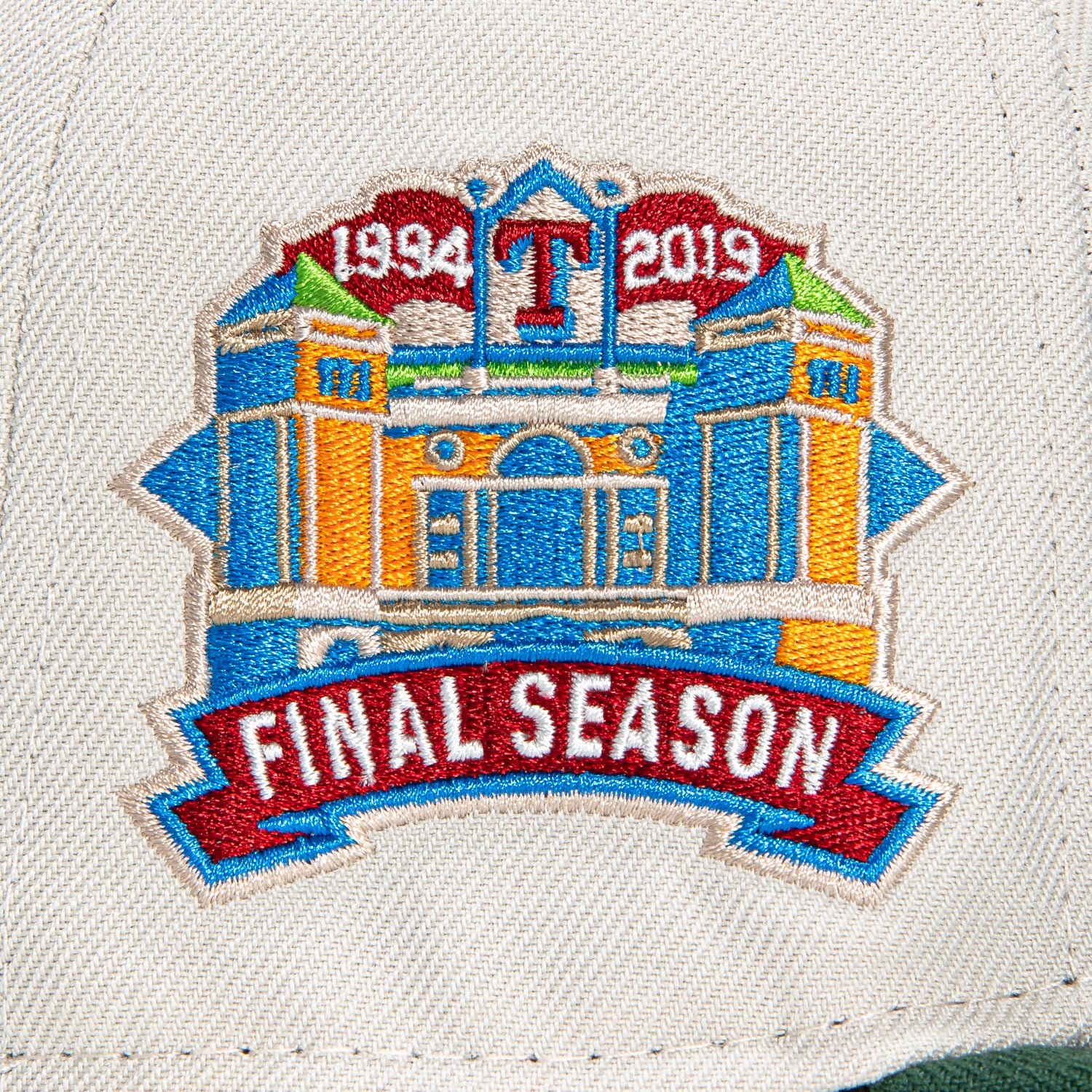 New Era 59Fifty Texas Rangers Final Season Patch Script Hat - Stone & Green - Perfect for Baseball Games, Fan Collections, and Casual Streetwear