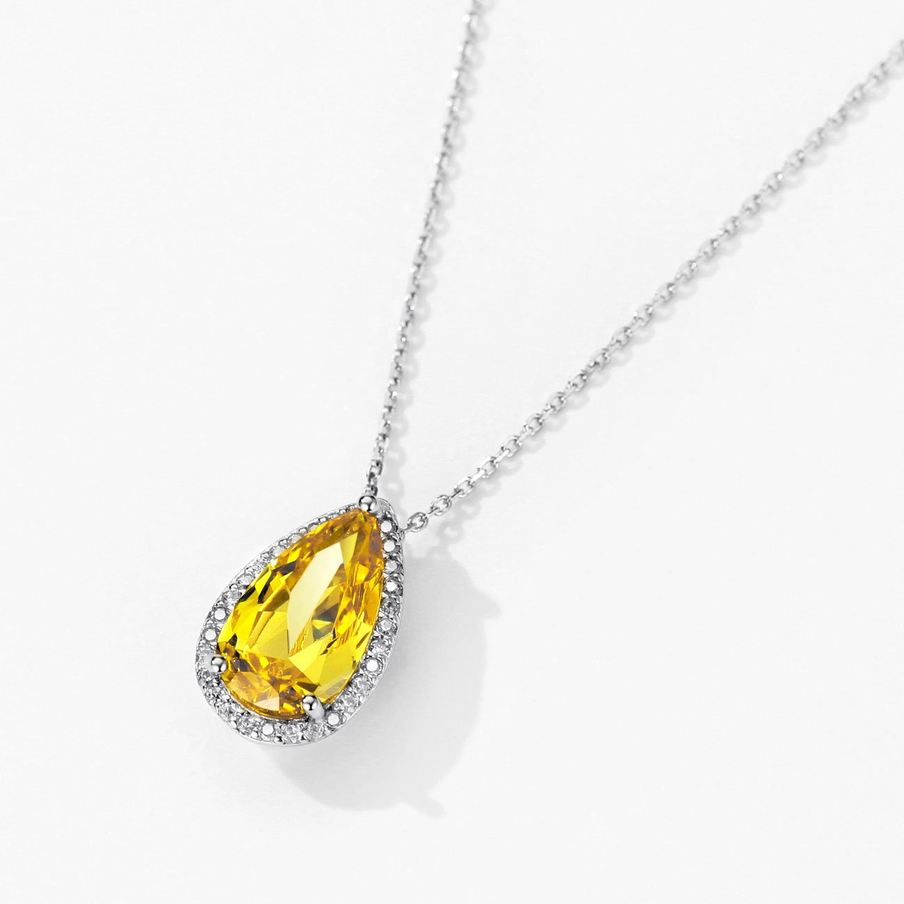 925 Sterling Silver Teardrop Citrine Pendant Necklace for Women - Cubic Zirconia Accent, Elegant Dainty Jewelry Gift for Birthday, Anniversary & Everyday Wear