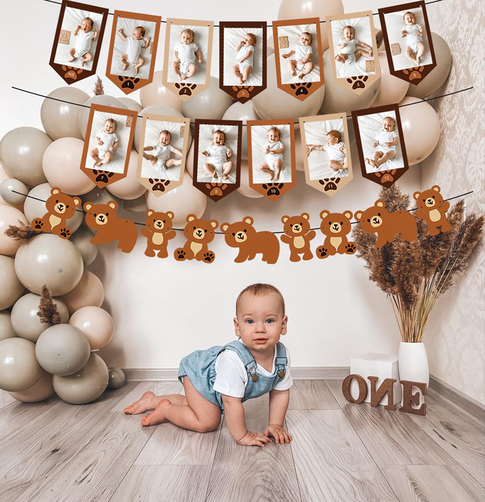 My Beary 1st Birthday Cake Topper & Photo Banner - Teddy Bear Themed Party Decorations for Baby's First Birthday - Perfect for Cake Decor, Photo Backdrops & Milestone Celebrations