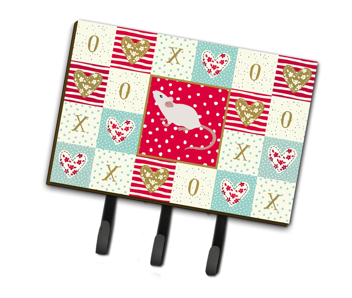 Caroline's Treasures White Domestic Mouse Love Leash & Key Holder Hooks - Colorful Wall Decor for Home, Office, Dorm | Perfect for Organizing Keys, Leashes & Small Items