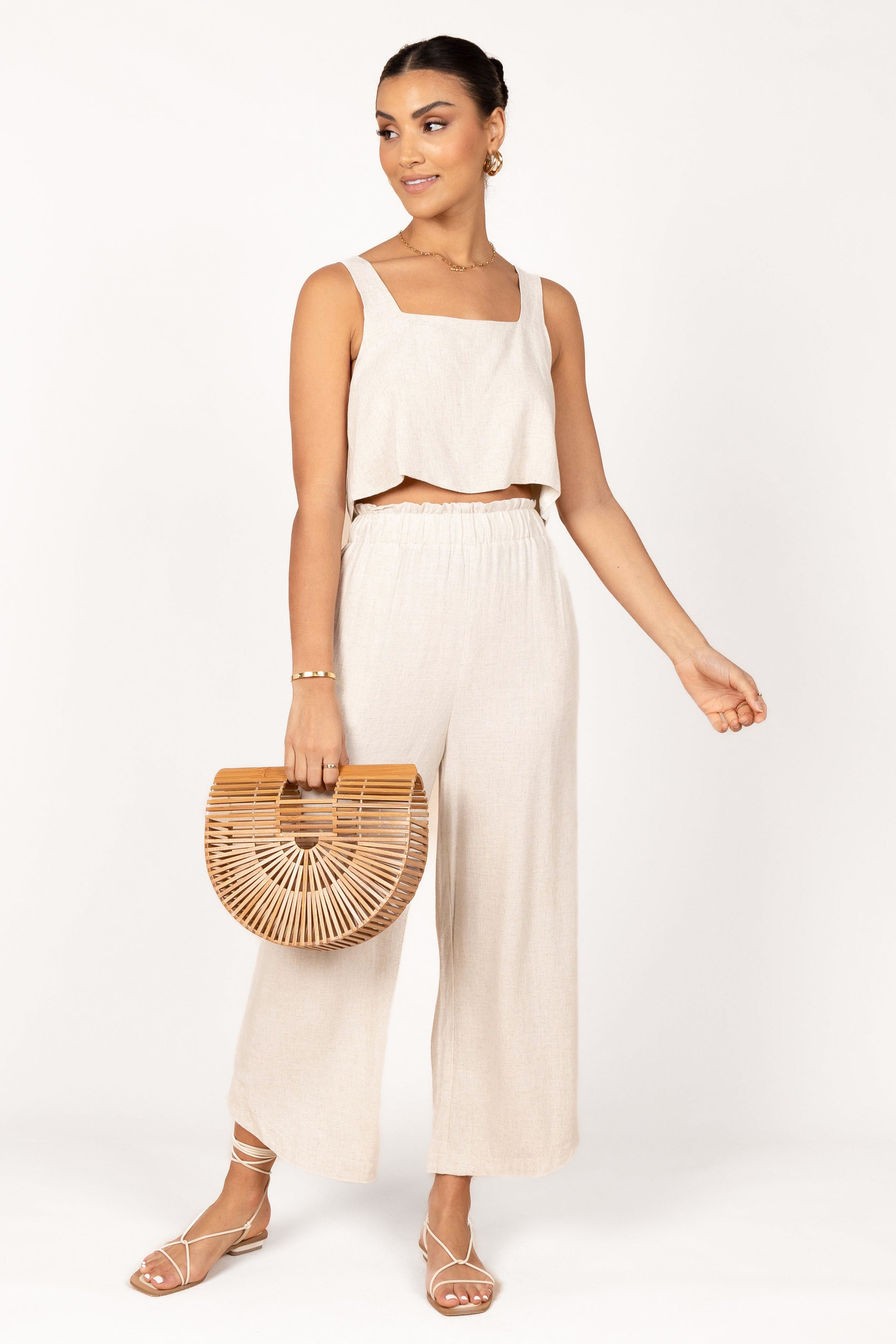Eleanor Cropped Top Women's Fashion Blouse - Beige | Casual Summer Tops for Women | Perfect for Beach, Party & Everyday Wear