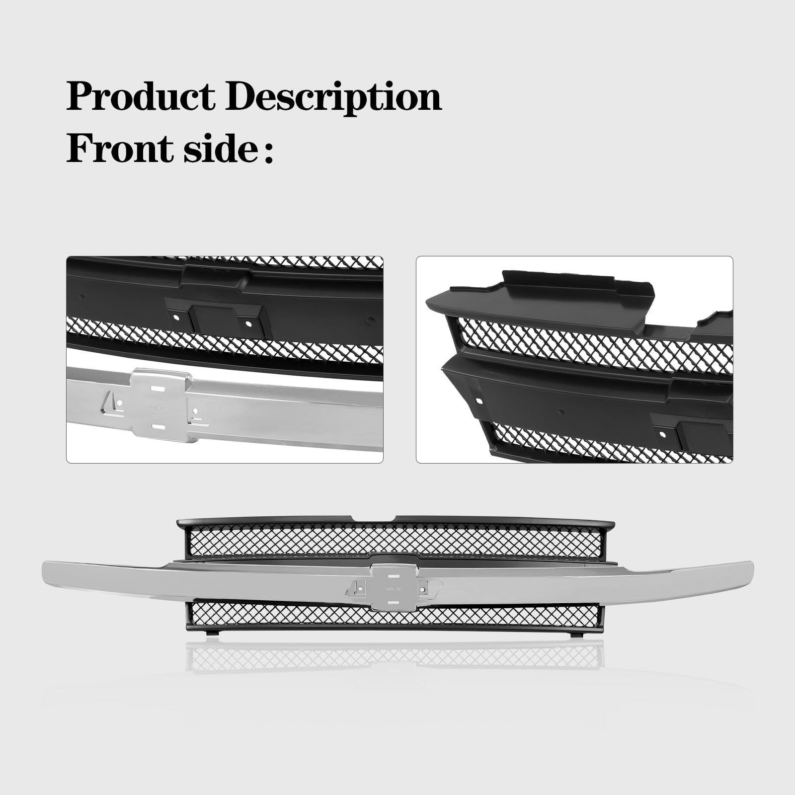 Black Mesh Front Grille Grill Assembly with Chrome Outer Bar Molding for 2002-2005 Chevrolet Trailblazer | GM1200477 10358128 Replacement | Off-Road & Custom Car Upgrade