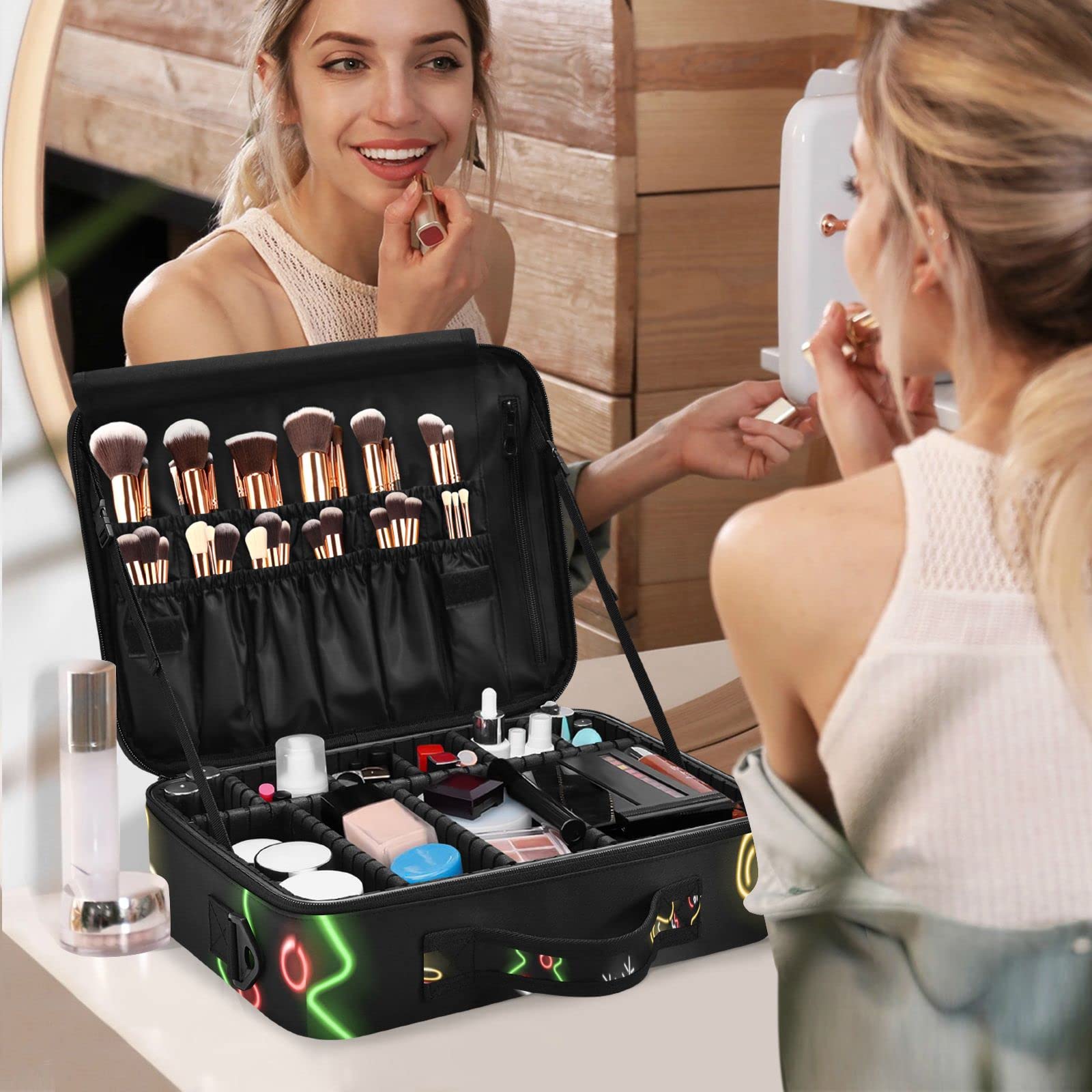 GAIREG Christmas Nutcracker Makeup Organizer - Large Adjustable Cosmetic Case with Dividers for Makeup Brushes & Toiletries | Holiday Travel Storage & Gift Idea