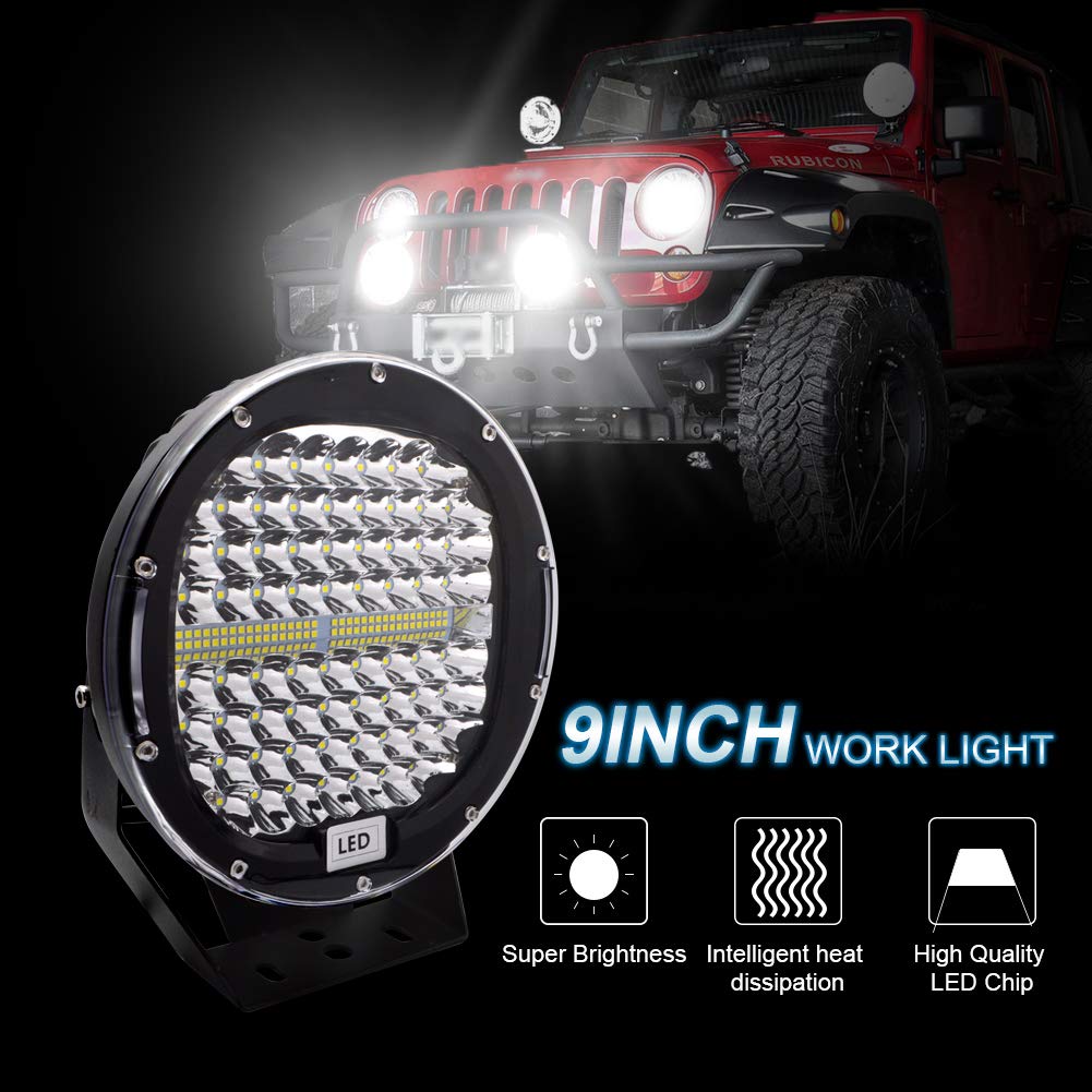 Safego 9-Inch Round LED Offroad Lights - 2Pcs 408W 40800LM Waterproof Spot Beam Driving Light Bar for Trucks, SUVs, ATVs, Tractors & Boats - Durable LED Work Lights for Off-Roading, Camping & Night Driving