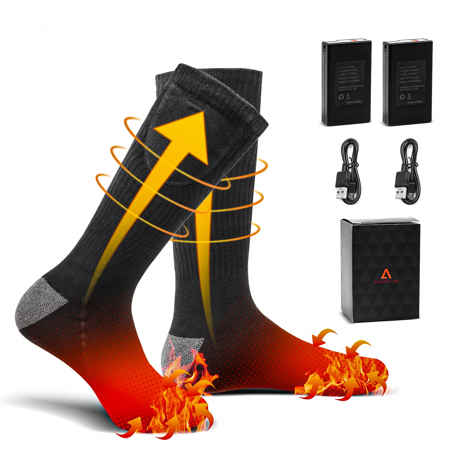 Anoopsyche Rechargeable Heated Socks for Men & Women - 3 Adjustable Heat Settings, Electric Warm Socks for Outdoor Activities - Perfect for Hunting, Skiing, Camping, Hiking in Cold Weather | Stay Warm During Winter Sports & Outdoor Adventures