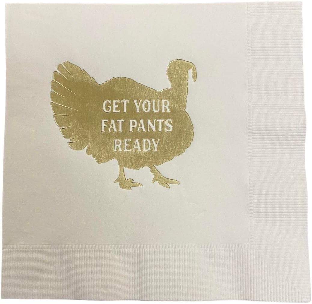 Funny Thanksgiving Turkey Paper Napkins 3-Ply - 25 Pack Gold Humorous Luncheon Napkins for Holiday Parties & Family Gatherings