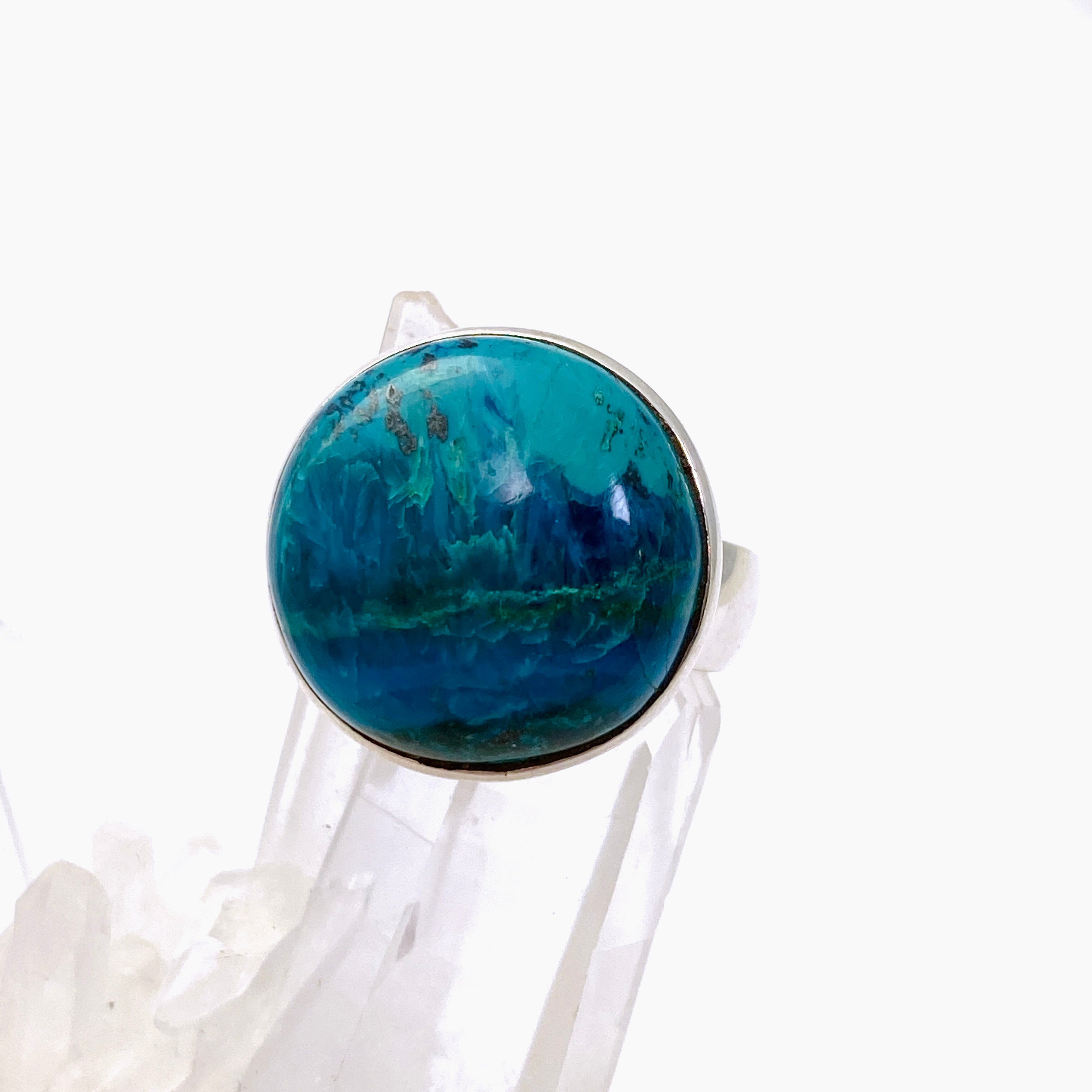 Shattuckite Round Cabochon Ring - Size 10.5 - Natural Stone Jewelry - Handmade Boho Ring for Women - Perfect for Spiritual Healing & Meditation Accessories