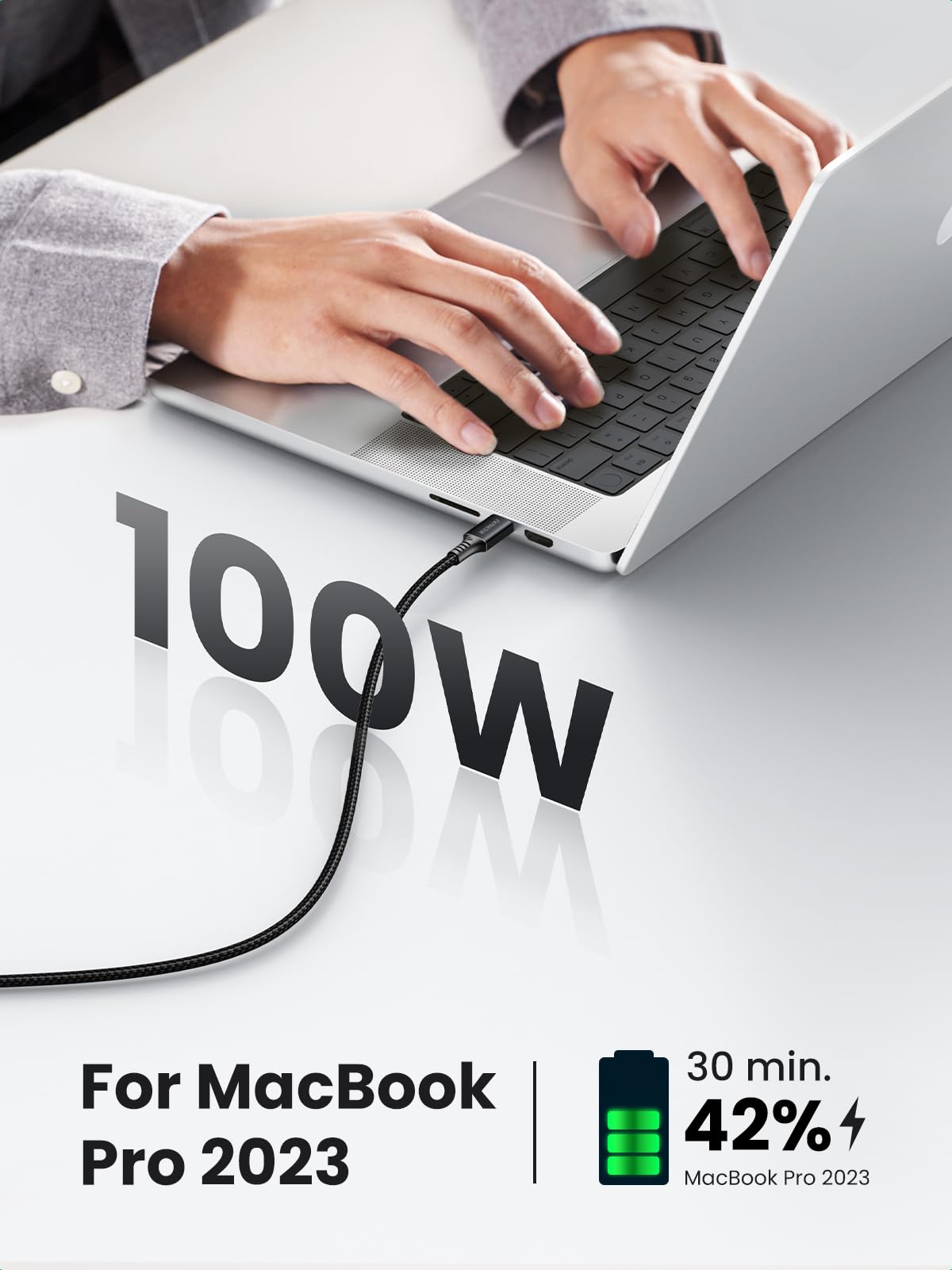 UGREEN 100W USB C to USB C Fast Charging Cable 5A Type C Cable - Compatible with MacBook Pro/Air, HP, Dell, iPad Pro 2024, iPhone 16 Pro Max, Galaxy S24 - 3M Long for Home, Office & Travel Charging
