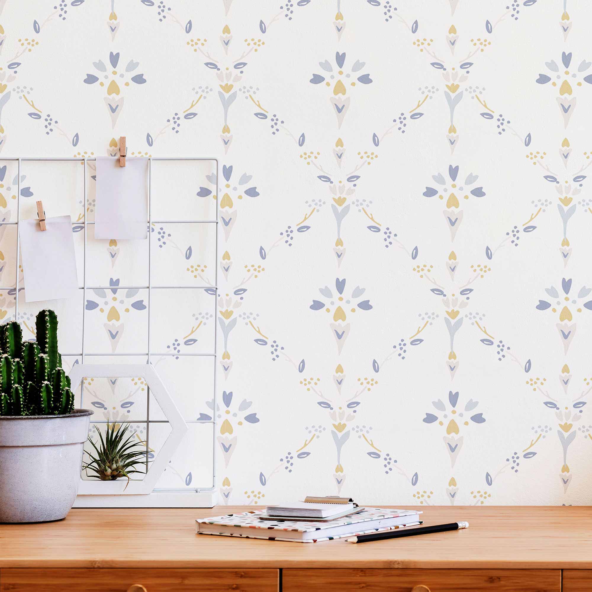 Beige Floral Peel and Stick Removable Wallpaper - Self-Adhesive Wall Decal for Bedroom, Living Room, Nursery & Office Decor