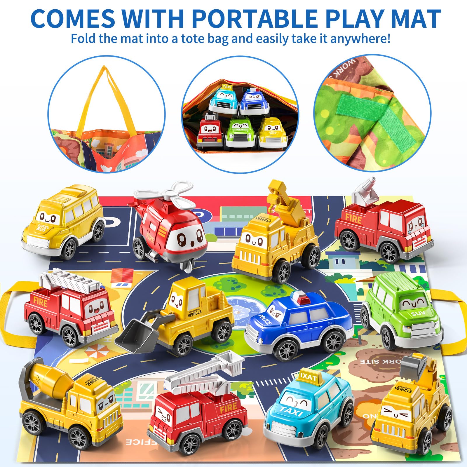 **12-Piece Pull Back Toy Cars for Toddlers 1-3 Years Old - Includes Play Mat & Storage Bag - Best Baby Toys for 12-18 Months - Perfect Birthday Gift for Boys & Girls - Fun Indoor & Outdoor Playtime**
