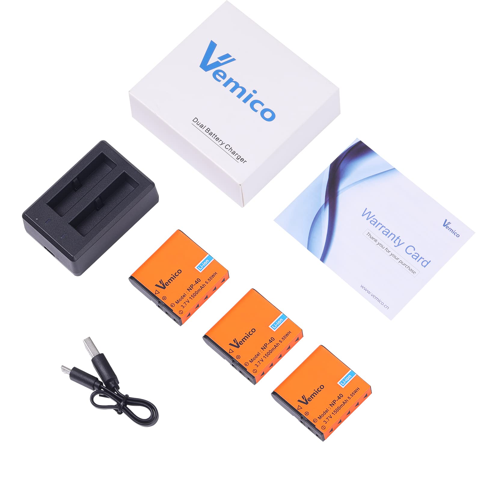 Vemico NP-40 Battery Charger Kit with 3 Pack 1500mAh Replacement Batteries & Dual Charger for Video Cameras - Compatible with Casio NP-40, Kodak LB-060, GE GB-60 - Perfect for Travel Vlogging, Home Videos & Professional Filming