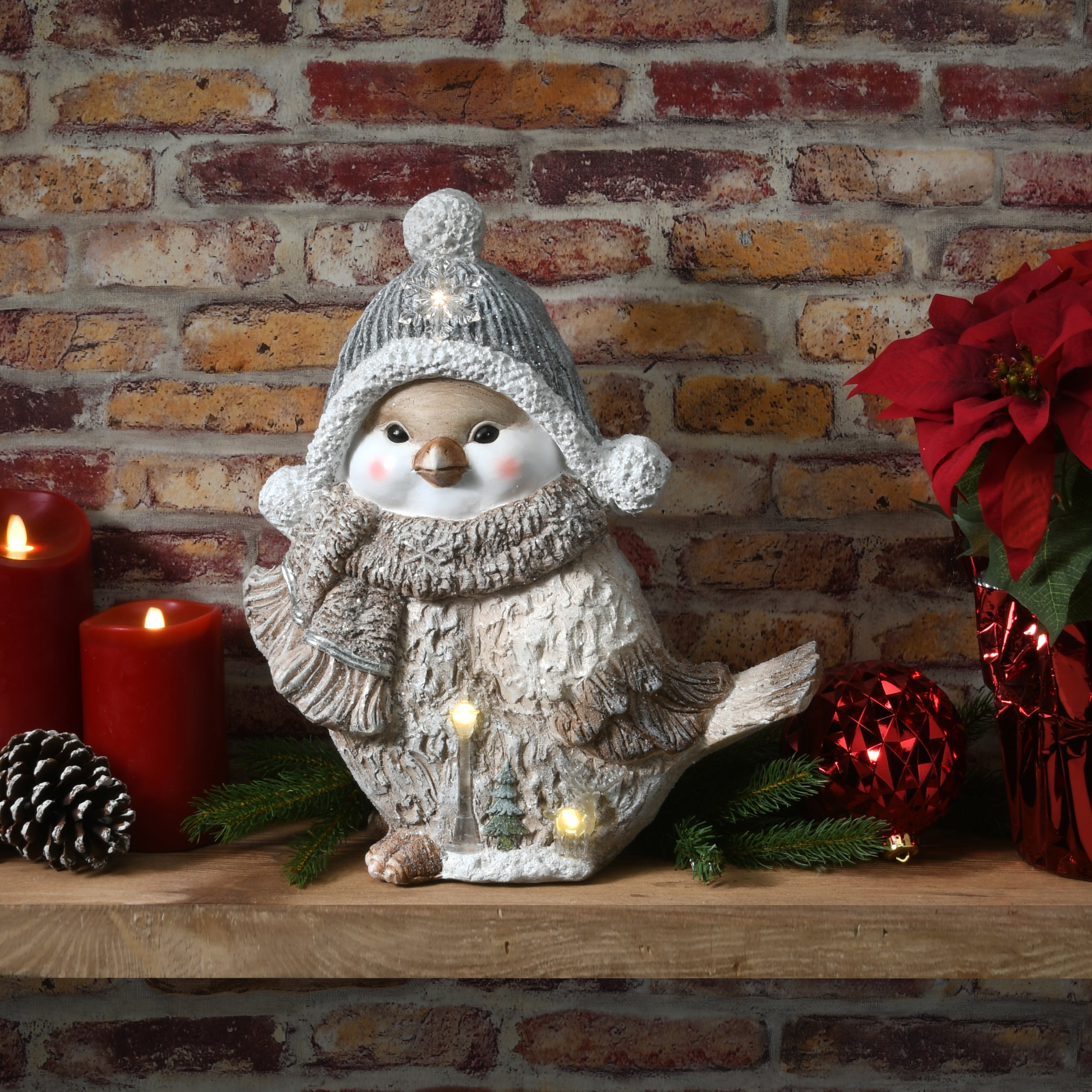 16-Inch Lighted Snowbird Figurine - Outdoor Christmas Decoration for Yard, Garden, and Holiday Display