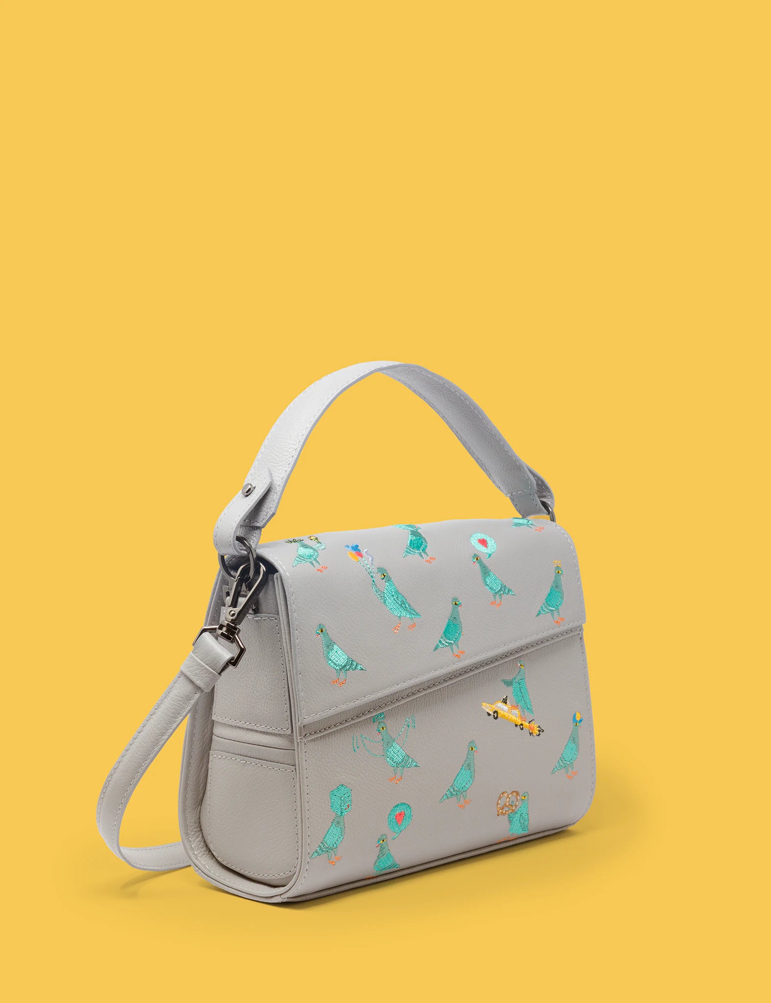 Anastasio Mini Crossbody Handbag for Women - Moonwalk Gray Genuine Leather with Pigeonista Embroidery | Perfect for Everyday Use, Travel & Date Night