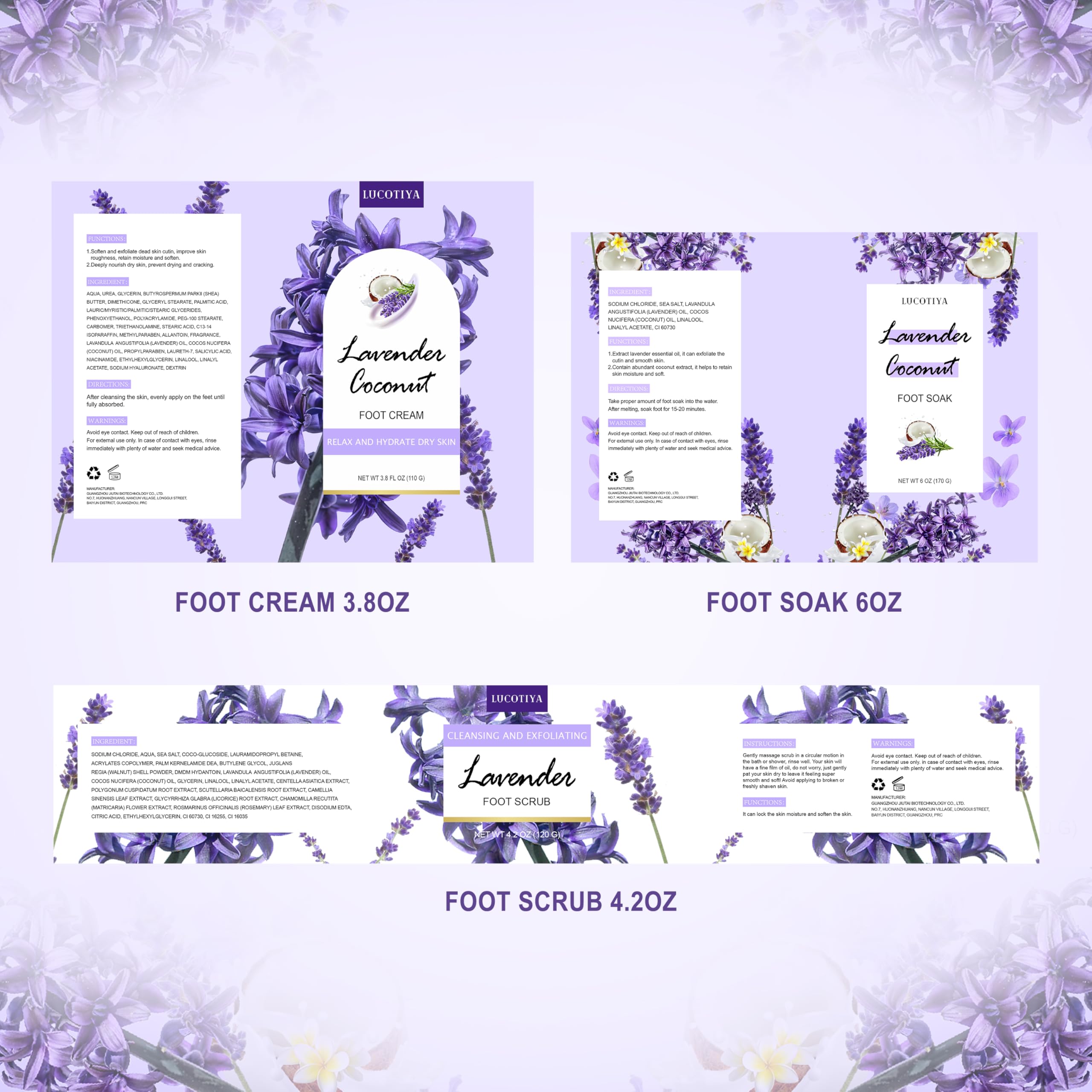 Lavender Foot Soak Set with Epsom Salt, Foot File, Exfoliating Scrub & Urea Cream - Moisturizing Pedicure Kit for Dry Cracked Feet - Women's Spa Gift Set for Relaxation & Self Care at Home