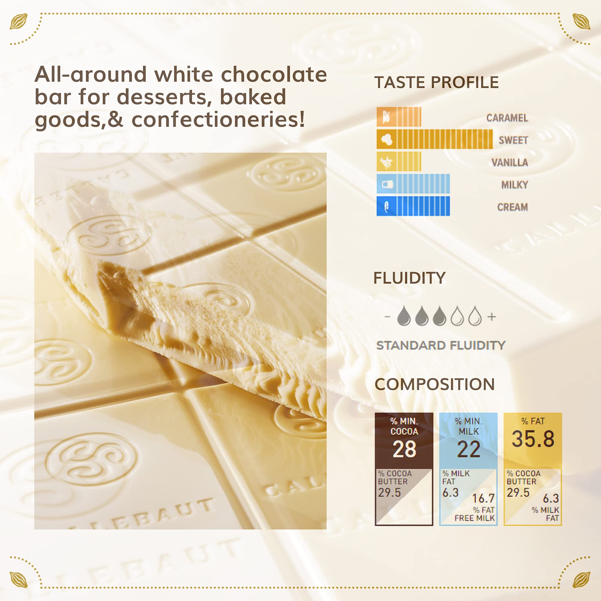 Callebaut White Baking Chocolate - 11 lb Bulk Pack for Professional Baking, Desserts & Pastry Making | High-Quality Belgian Chocolate for Chefs, Bakers & Home Cooks
